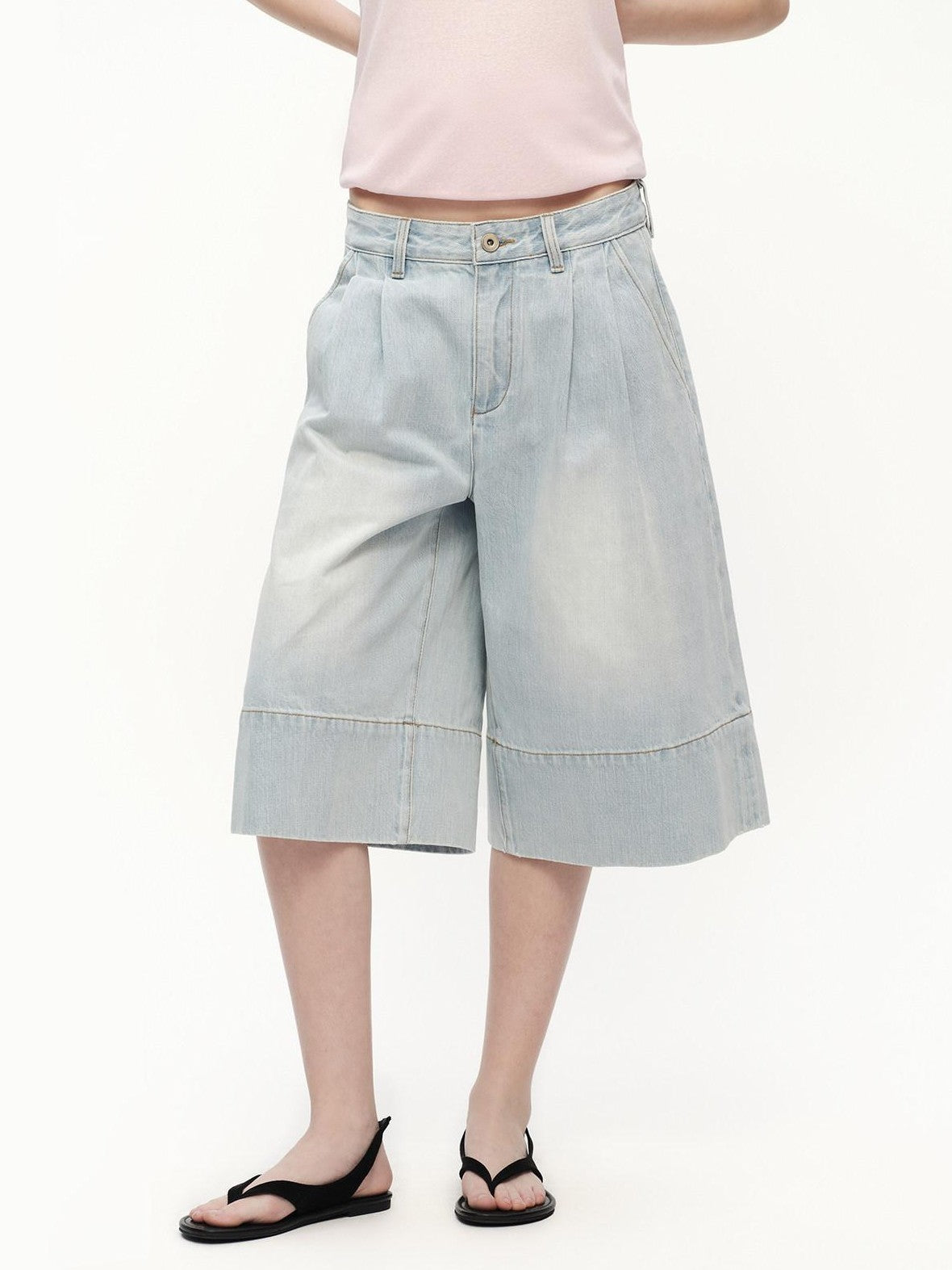 RUN TO THE FUTURE Vintage Light Wash Paris Button Cropped Women&