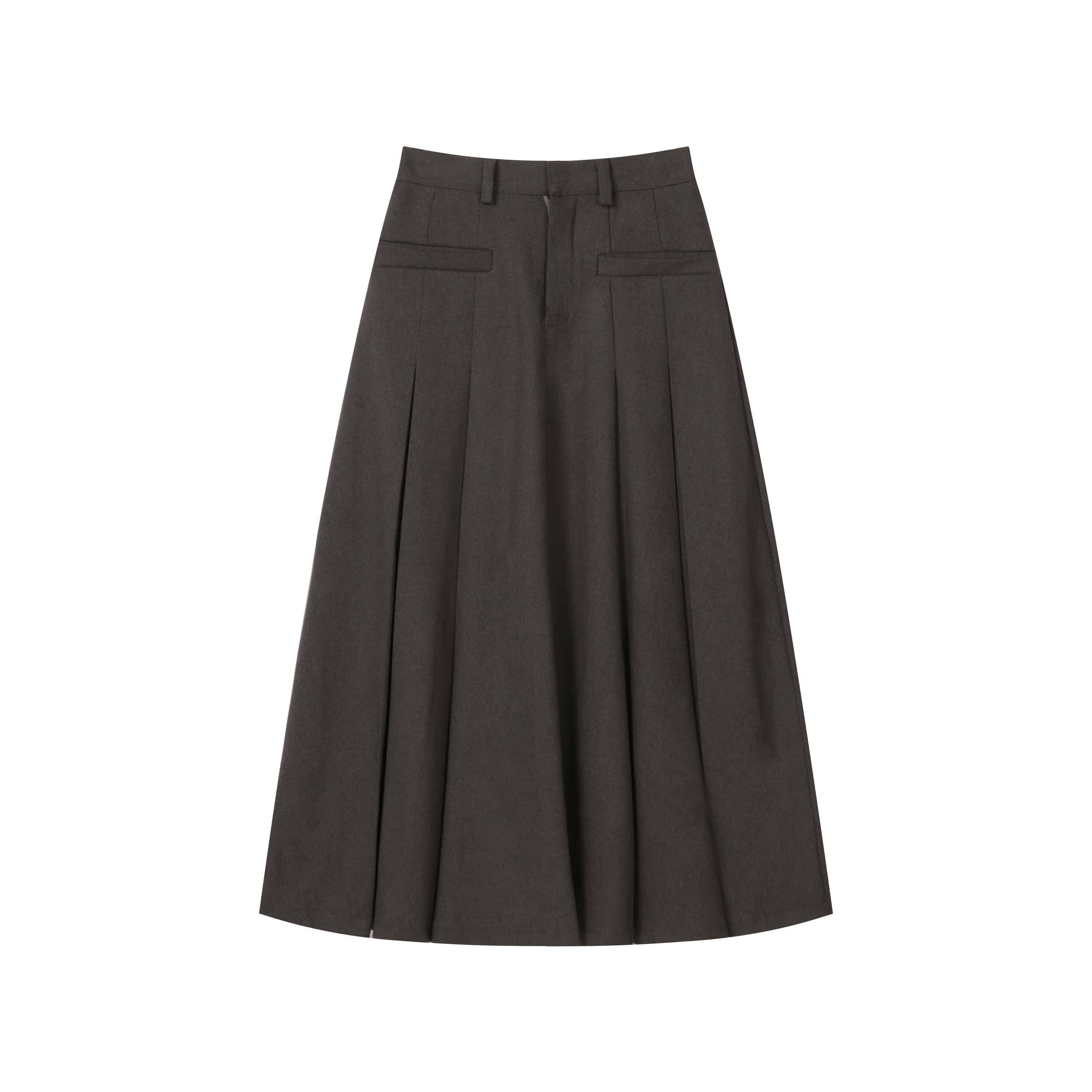RUN TO THE FUTURE Vintage Pleated A Line Mid Waist Commuter Women Casual Polyester Maxi Skirts
