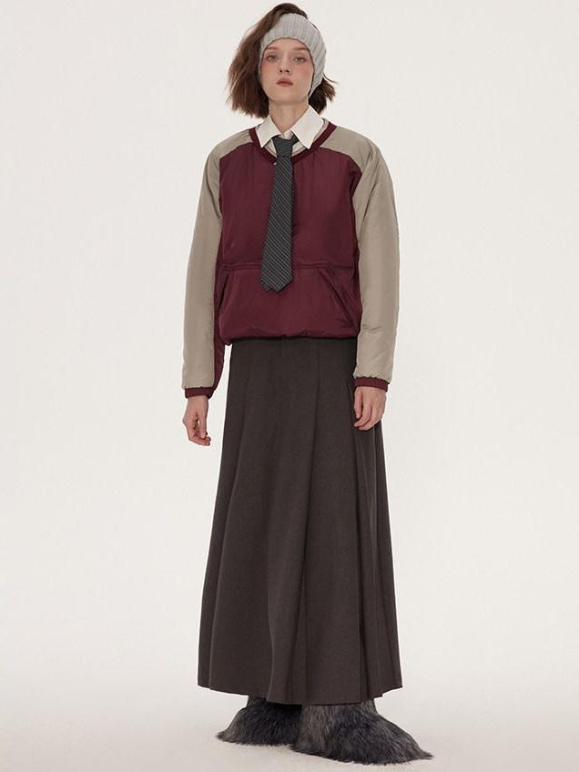 RUN TO THE FUTURE Vintage Pleated A Line Mid Waist Commuter Women Casual Polyester Maxi Skirts
