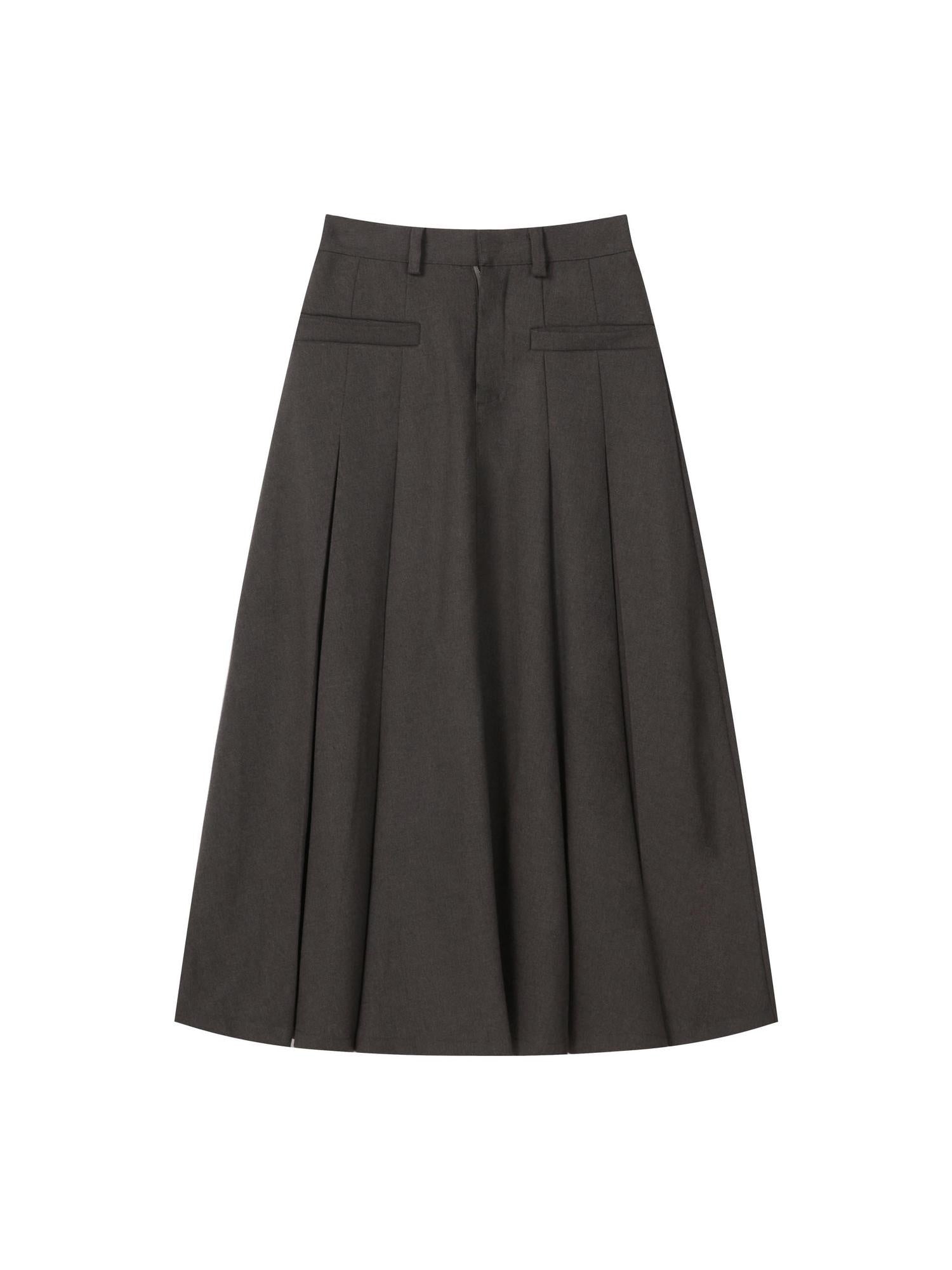 RUN TO THE FUTURE Vintage Pleated A Line Mid Waist Commuter Women Casual Polyester Maxi Skirts