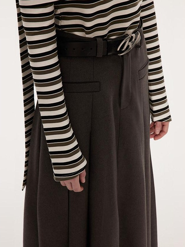 RUN TO THE FUTURE Vintage Pleated A Line Mid Waist Commuter Women Casual Polyester Maxi Skirts