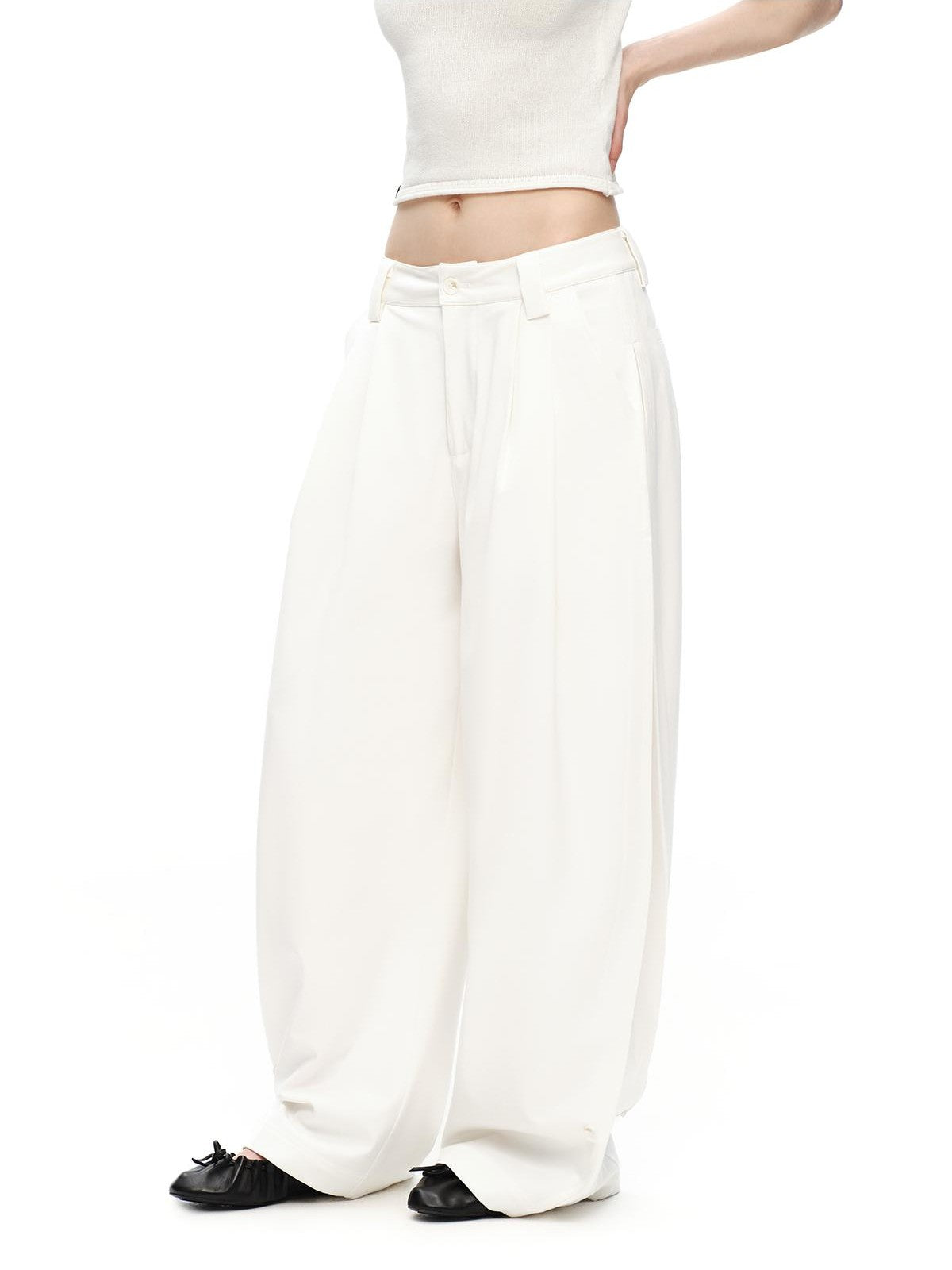 RUN TO THE FUTURE Vintage Silhouette Double Pleat Wide Leg Women&