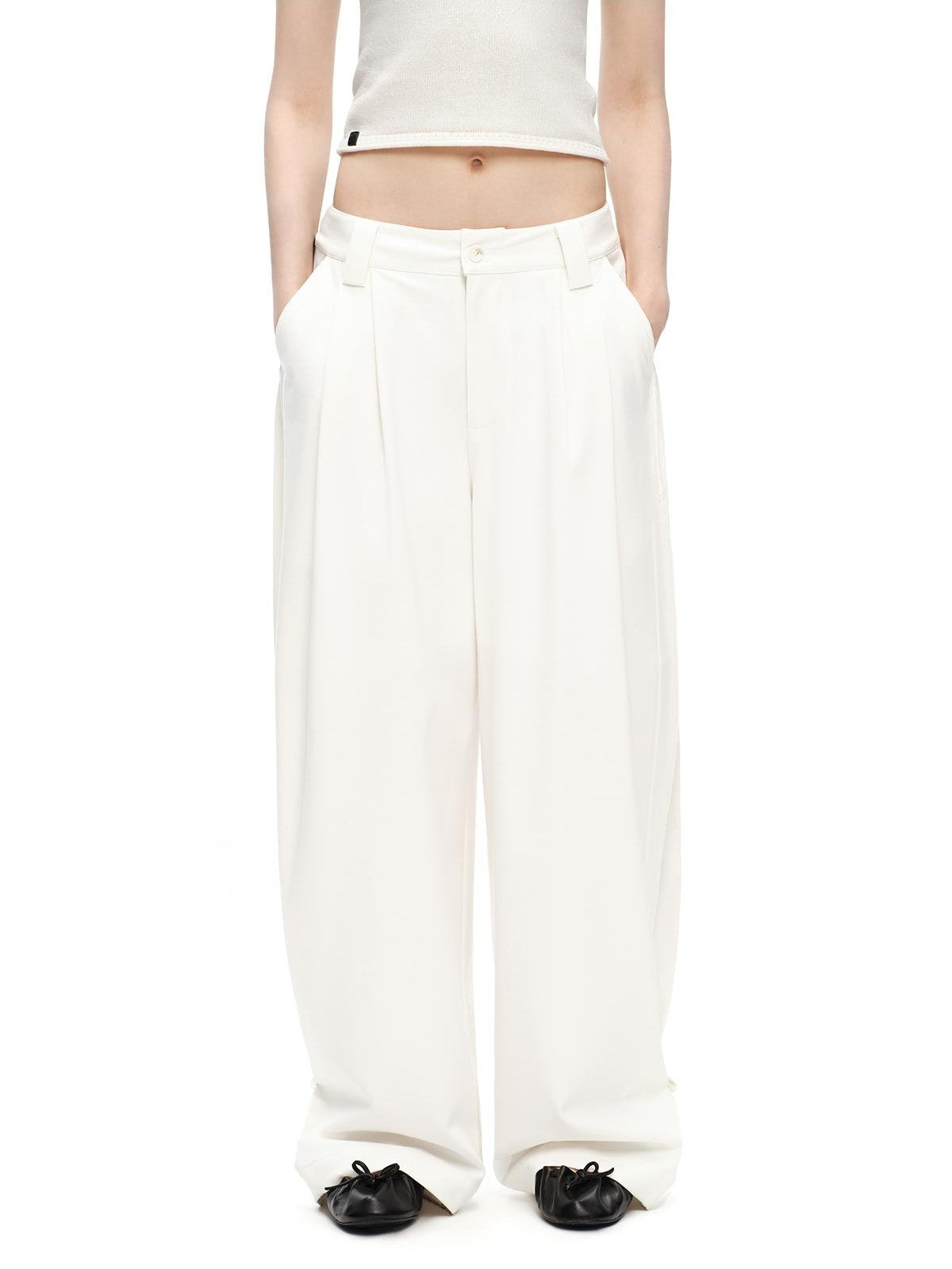 RUN TO THE FUTURE Vintage Silhouette Double Pleat Wide Leg Women&
