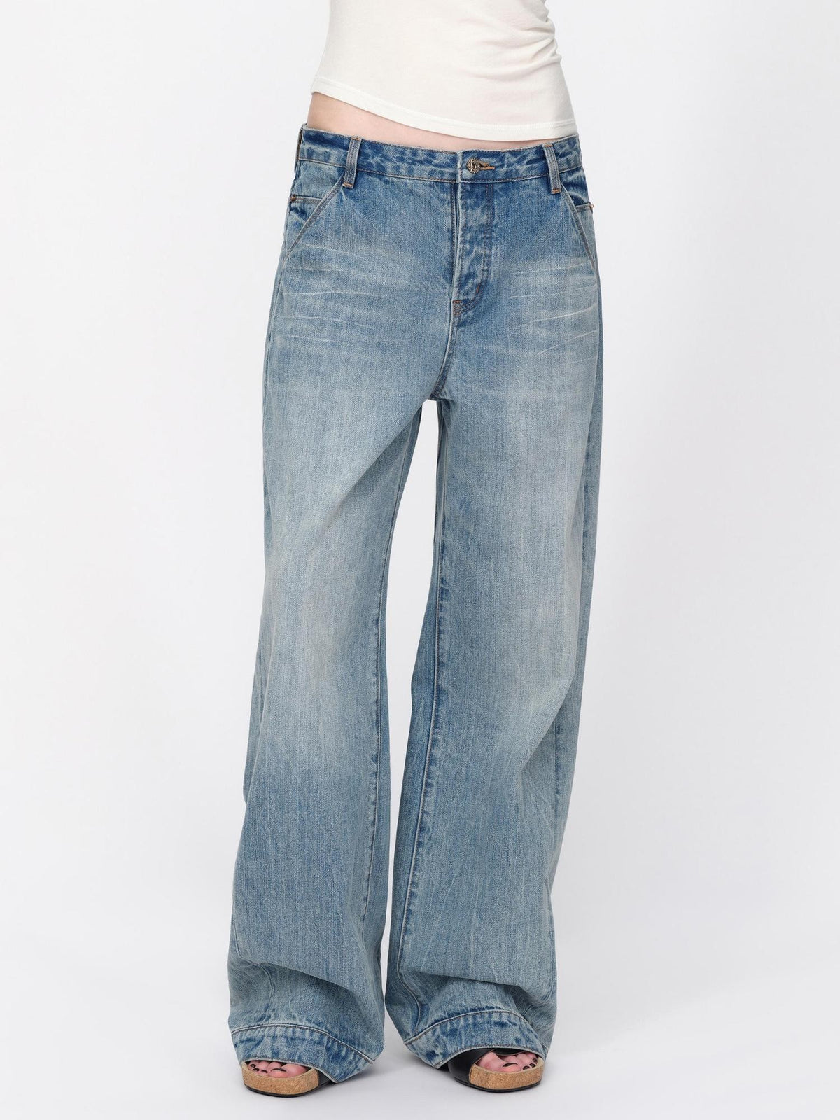 RUN TO THE FUTURE Vintage Wash Distressed Low Rise Loose Fit Women&