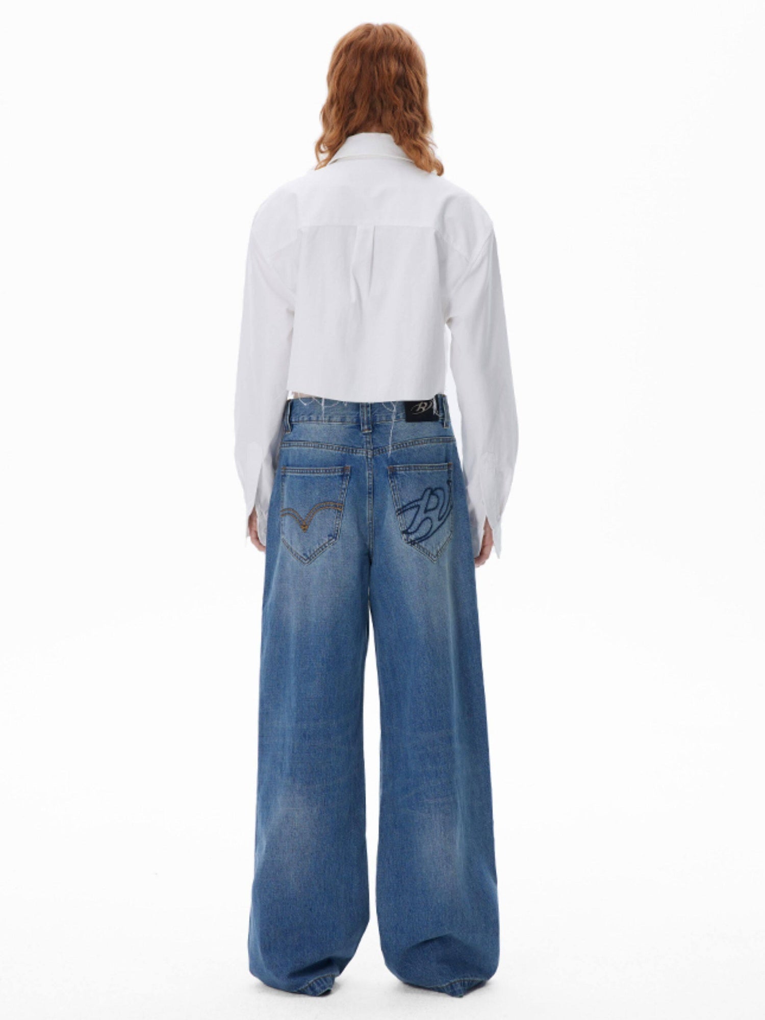 RUN TO THE FUTURE Vintage Washed Coated Loose Natural Waist Women Zip Fly Straight Jeans