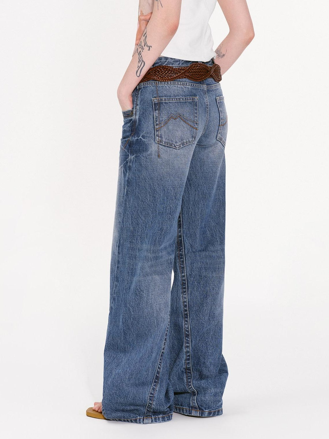 RUN TO THE FUTURE Vintage Washed Low Rise Loose Fit Women Denim Wide Leg Jeans Wide-Leg Jeans