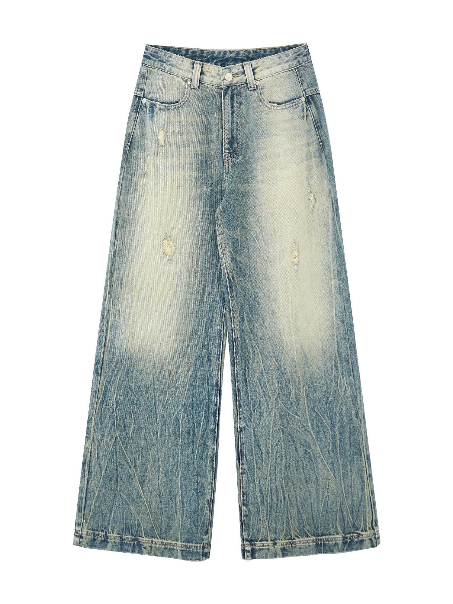 RUN TO THE FUTURE Vintage Washed Low Rise Loose Fit Zipper Fly Women Rigid Denim Flare Jeans