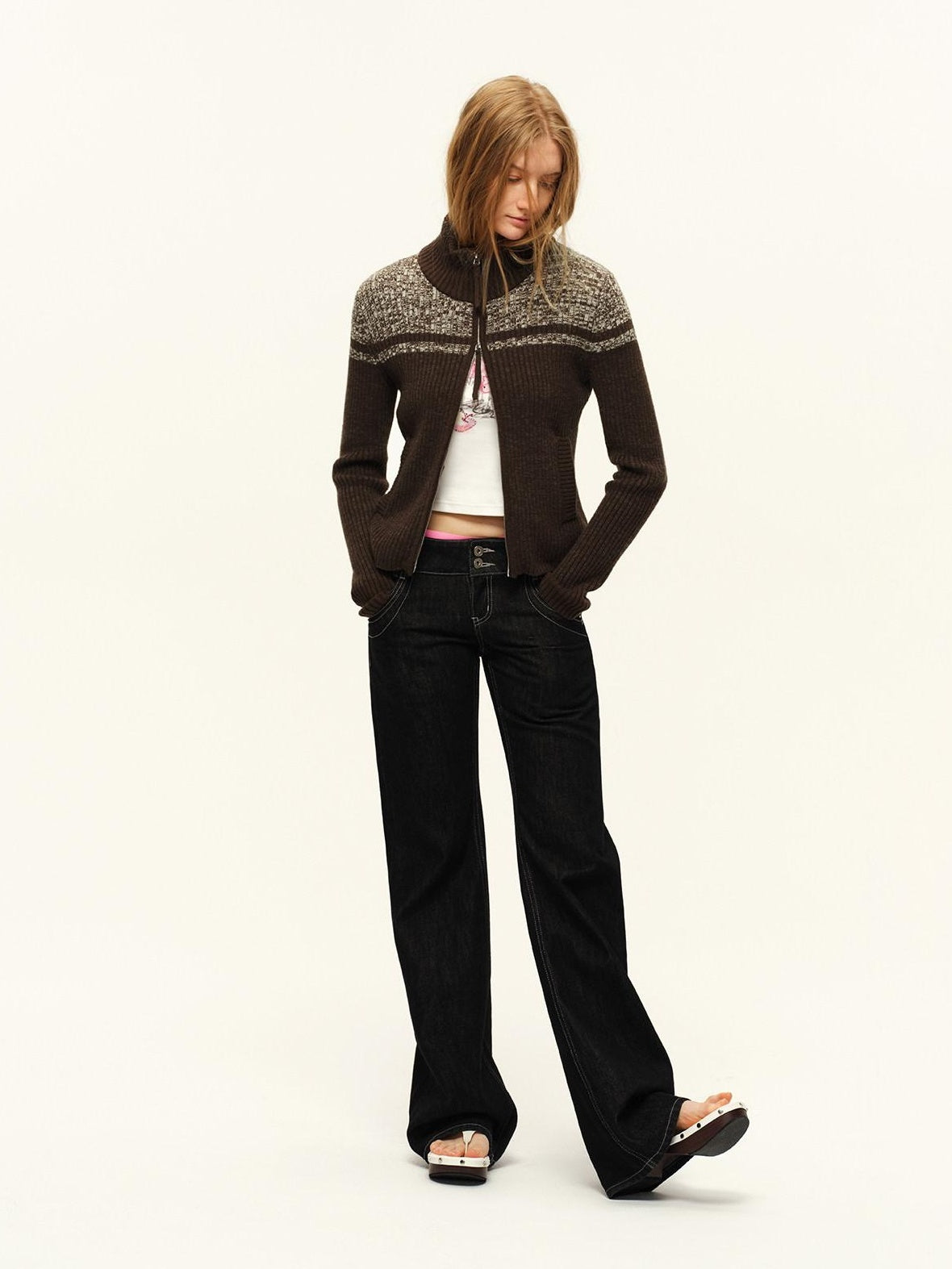 RUN TO THE FUTURE Vintage Washed Low Rise Pocket Detail Women Cotton Dark Wash Straight Jeans