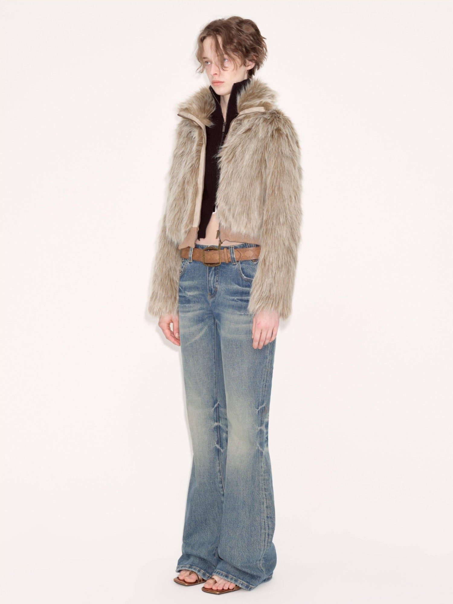 RUN TO THE FUTURE Vintage Washed Low Rise Slim Fit Slight Stretch Denim Retro Blue Flare Jeans