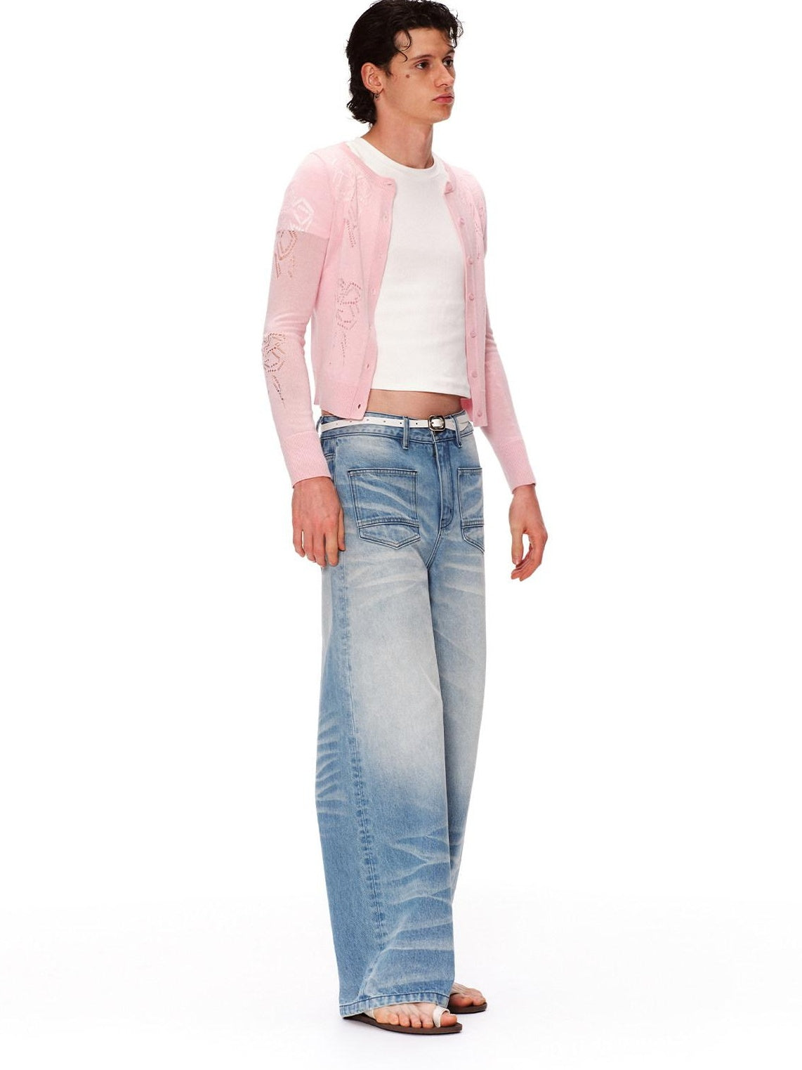 RUN TO THE FUTURE Vintage Washed Natural Waist Boxy Unisex Cotton Denim Blue Wide-Leg Jeans