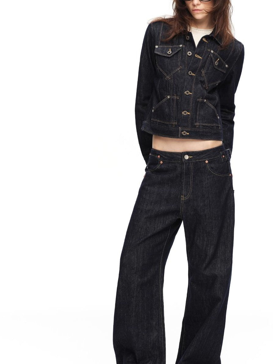 RUN TO THE FUTURE Vintage Washed Red Selvedge Denim Utility Women&