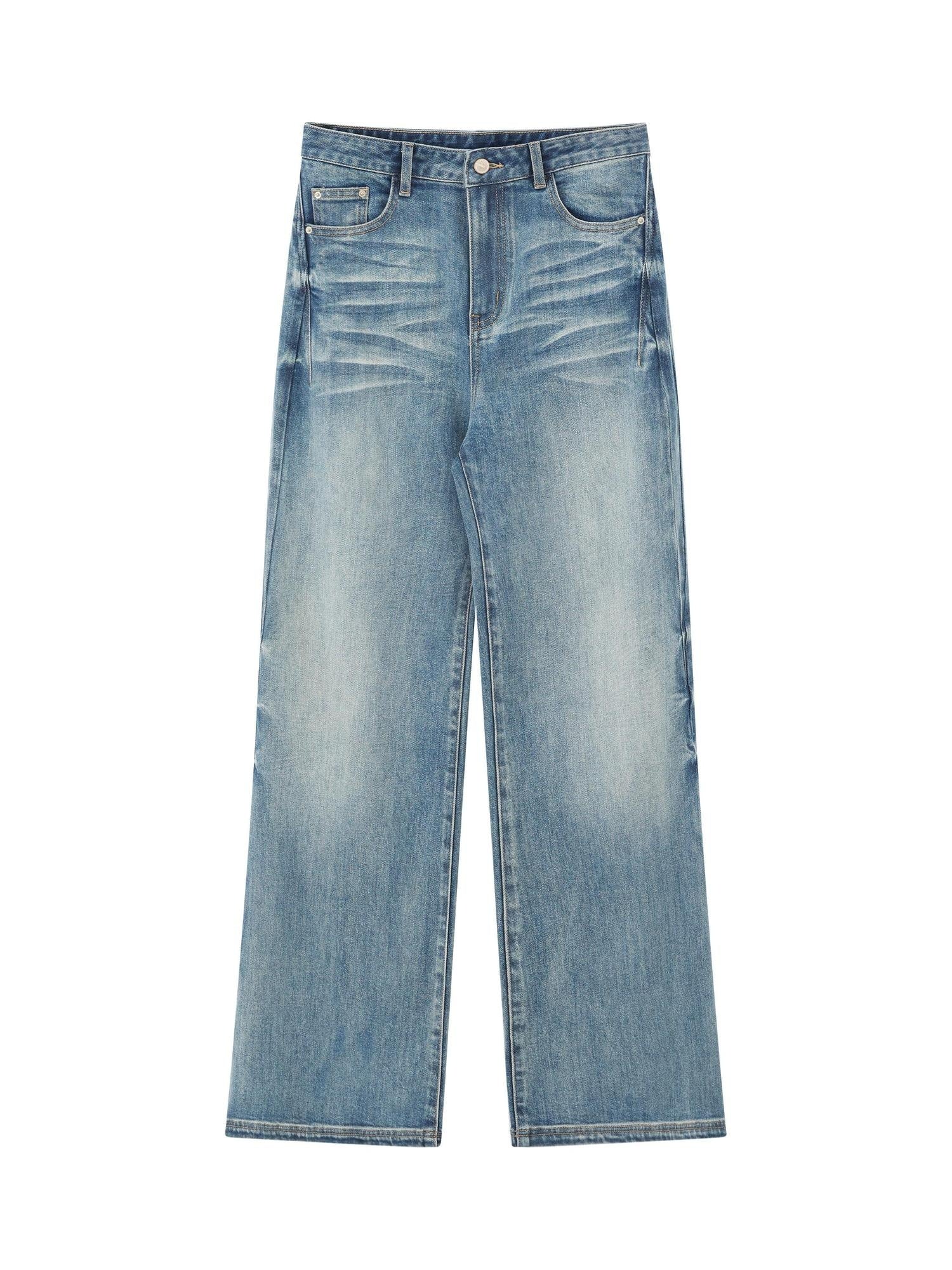 RUN TO THE FUTURE Vintage Whiskered Low Rise Loose Fit Women Denim Zipper Fly Straight Jeans