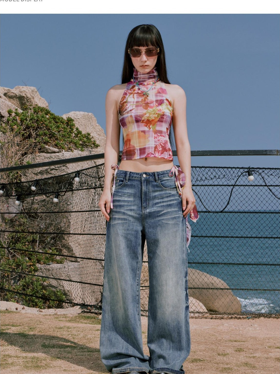 RUN TO THE FUTURE Vintage Whiskered Low Rise Loose Fit Women Denim Zipper Fly Straight Jeans