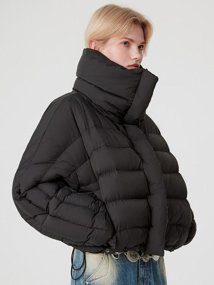 RUN TO THE FUTURE Warm 90% Duck Down Retro Commuter Straight Stand Collar Black Zip Down Jackets