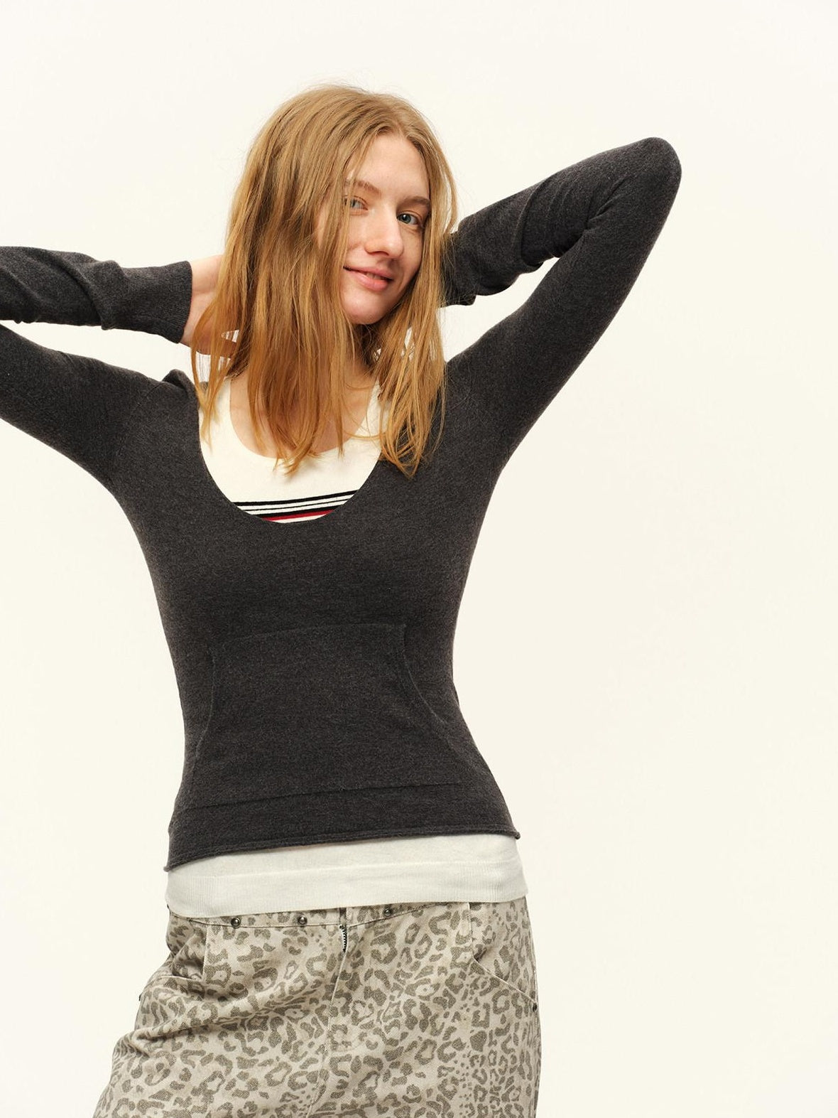 RUN TO THE FUTURE Warm Knit Colorblock Slim Fit Casual Teen Girl Striped Long Sleeve T-Shirts