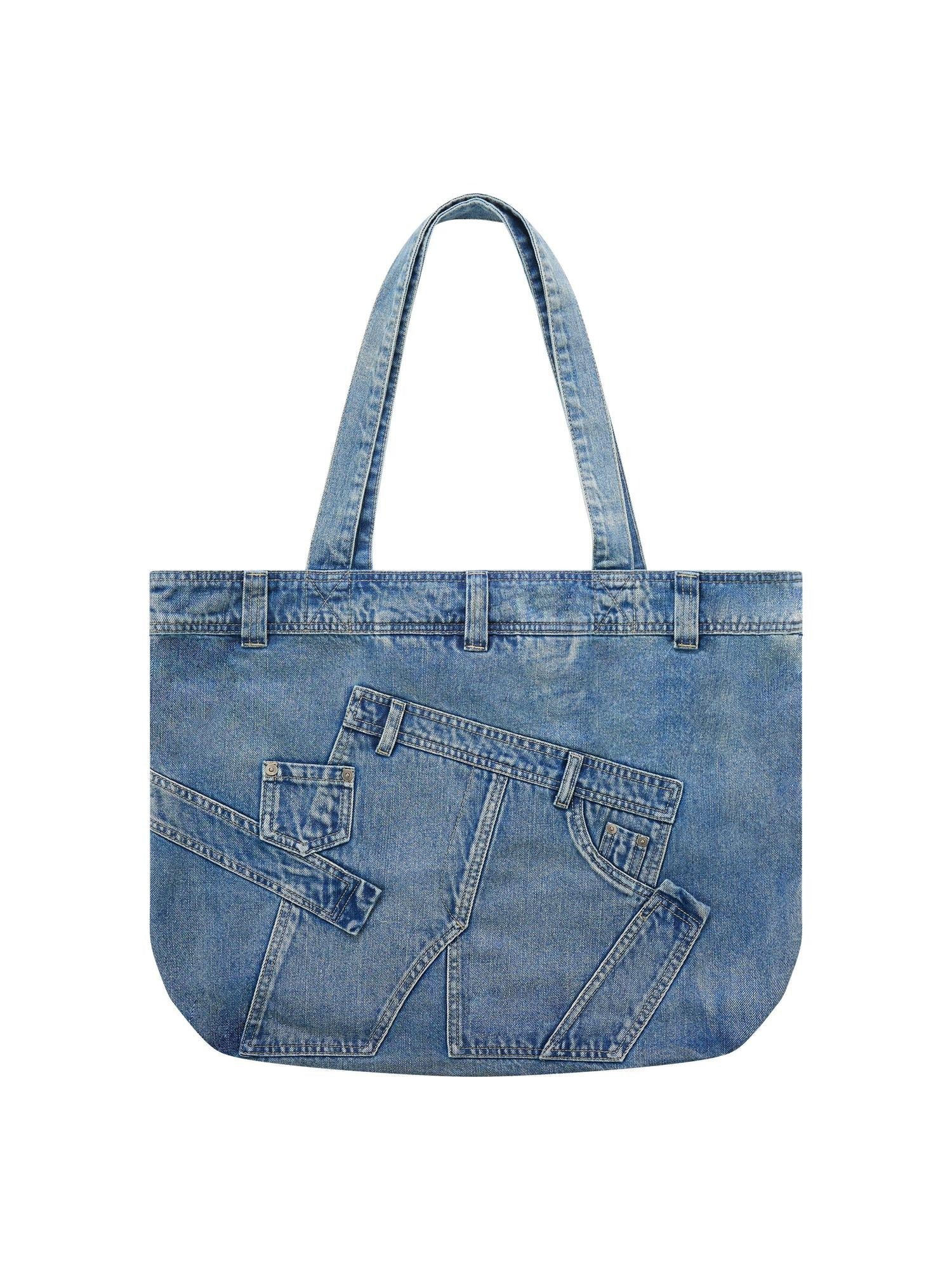 RUN TO THE FUTURE Washable Denim Blue Cotton Lined Commuter Unisex Dual Strap Shoulder Bags