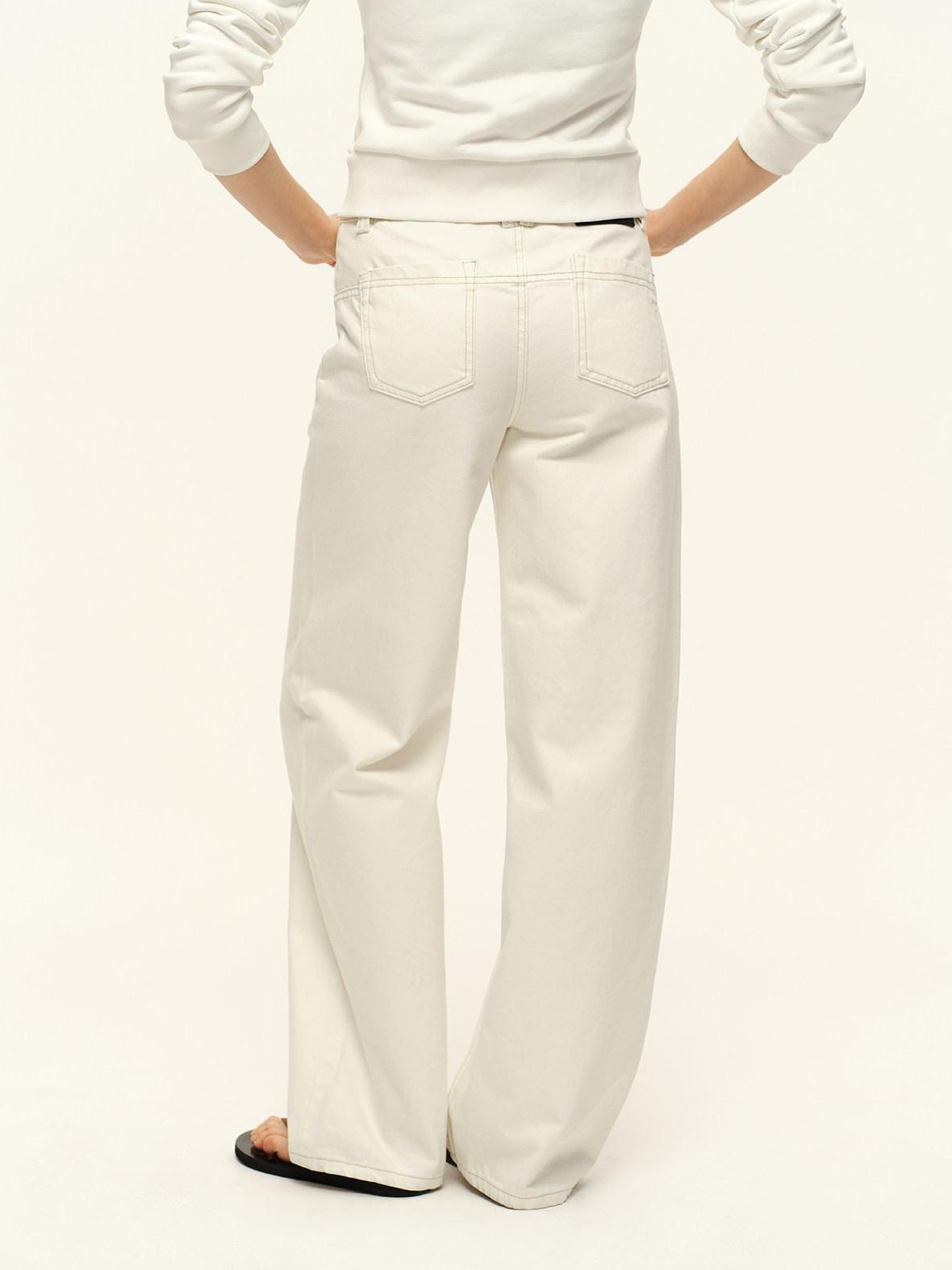 RUN TO THE FUTURE Washed Cotton Casual Natural Waist Unisex White Button Fly Straight Jeans