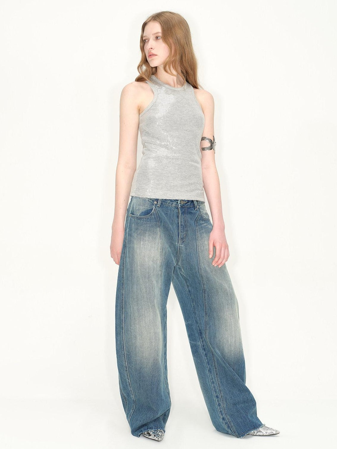RUN TO THE FUTURE Washed Vintage Low Waist Boxy Silhouette Womens Denim Cotton Wide-Leg Jeans