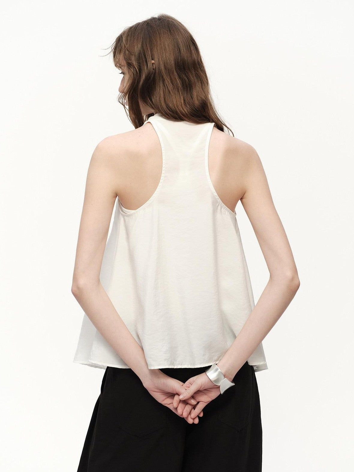 RUN TO THE FUTURE White Asymmetrical V-neck Loose Fit Women&