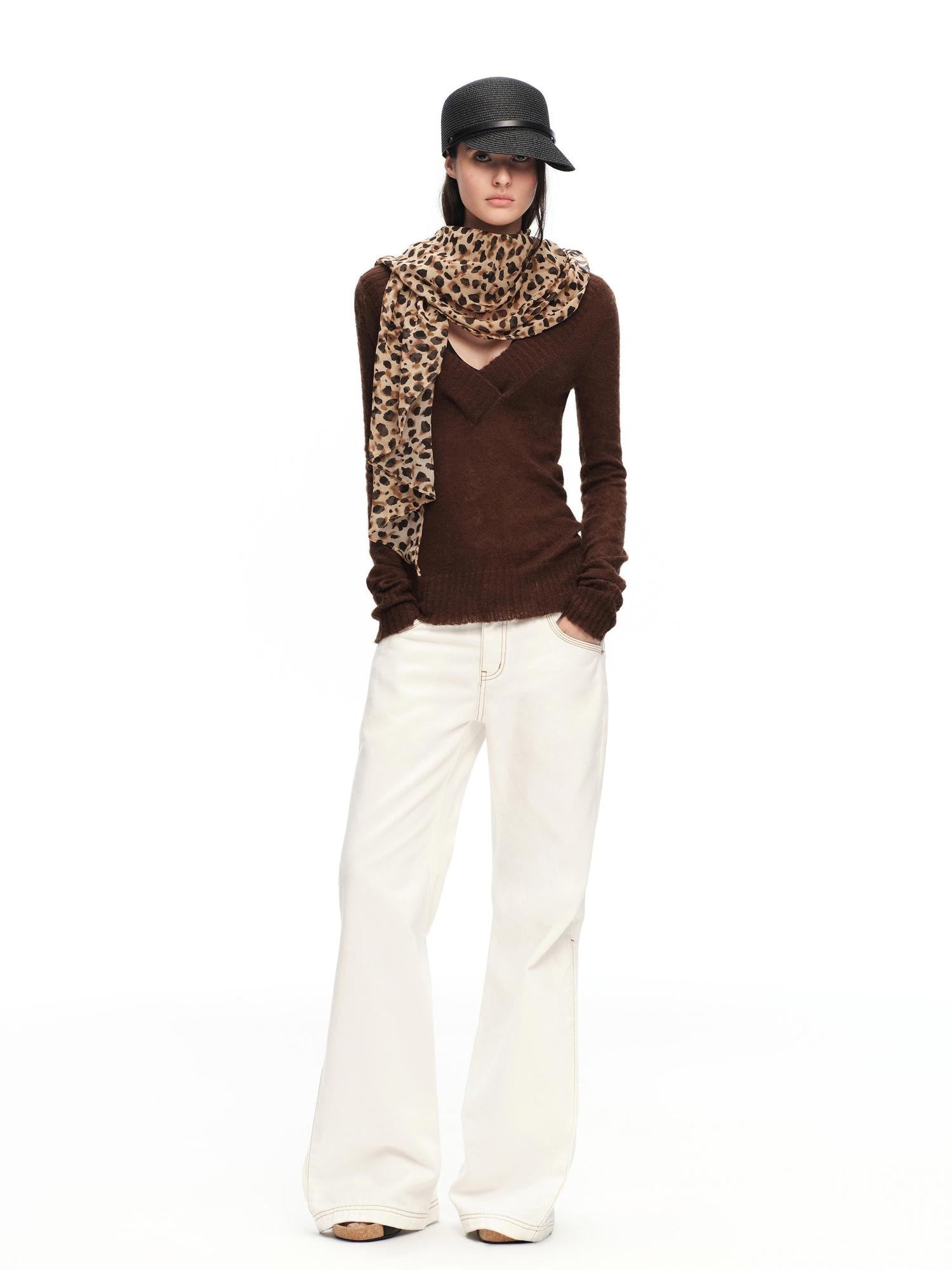 RUN TO THE FUTURE White Vintage Contrast Stitch Mid Low Waist Slim Women&