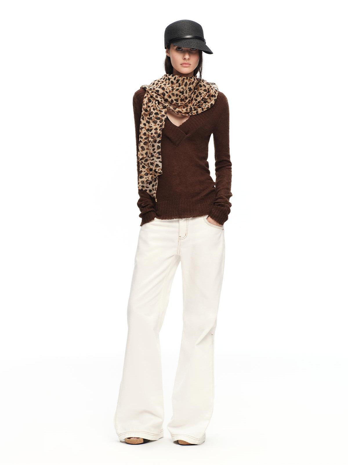 RUN TO THE FUTURE White Vintage Contrast Stitch Mid Low Waist Slim Women&