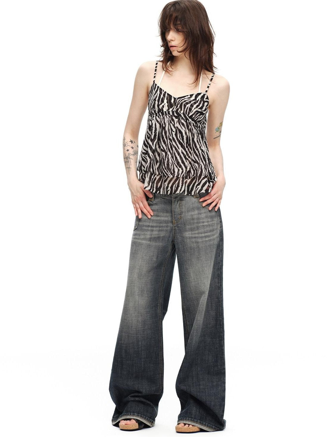 RUN TO THE FUTURE Zebra Print V-neck Open Back Women&