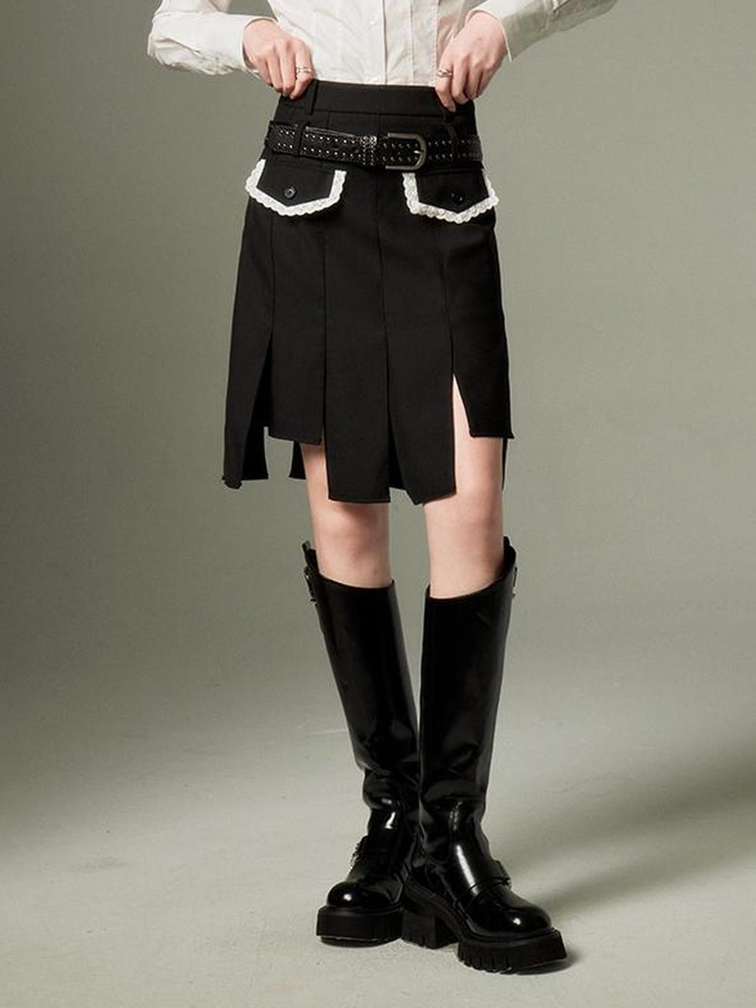 DIDDI MODA Rebel Academia Asymmetrical Pleated Skirt