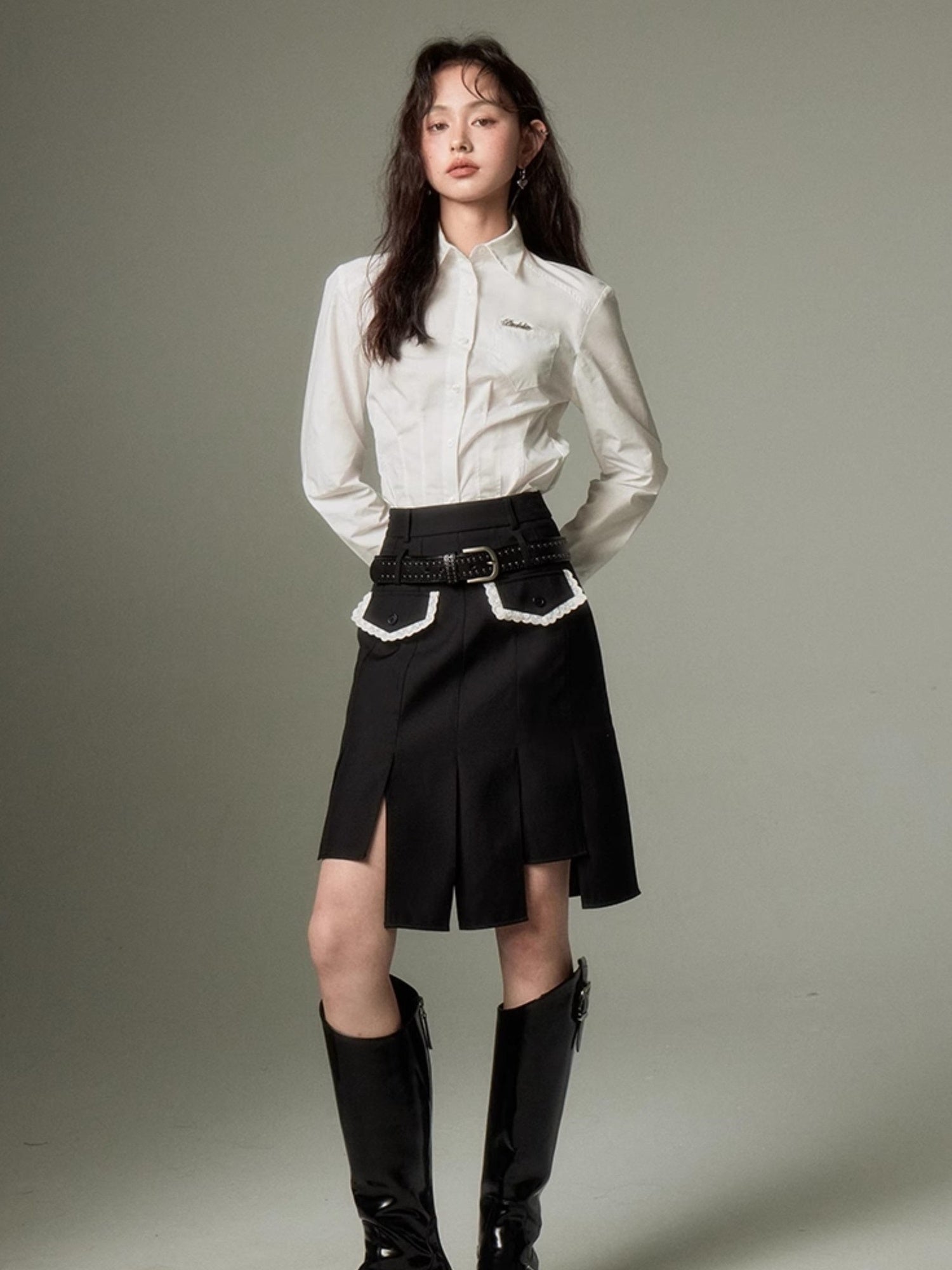 DIDDI MODA Rebel Academia Asymmetrical Pleated Skirt