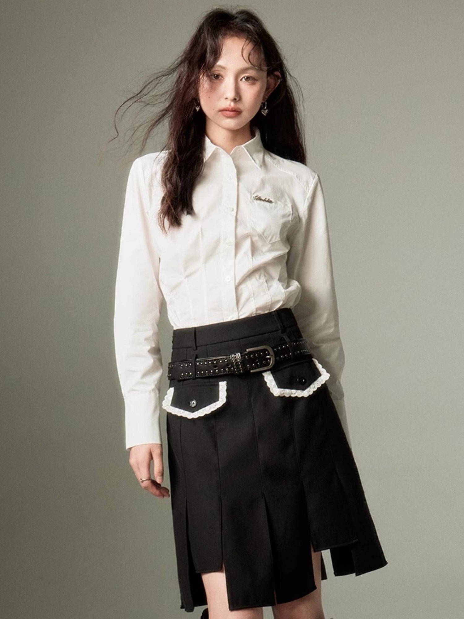 DIDDI MODA Rebel Academia Asymmetrical Pleated Skirt