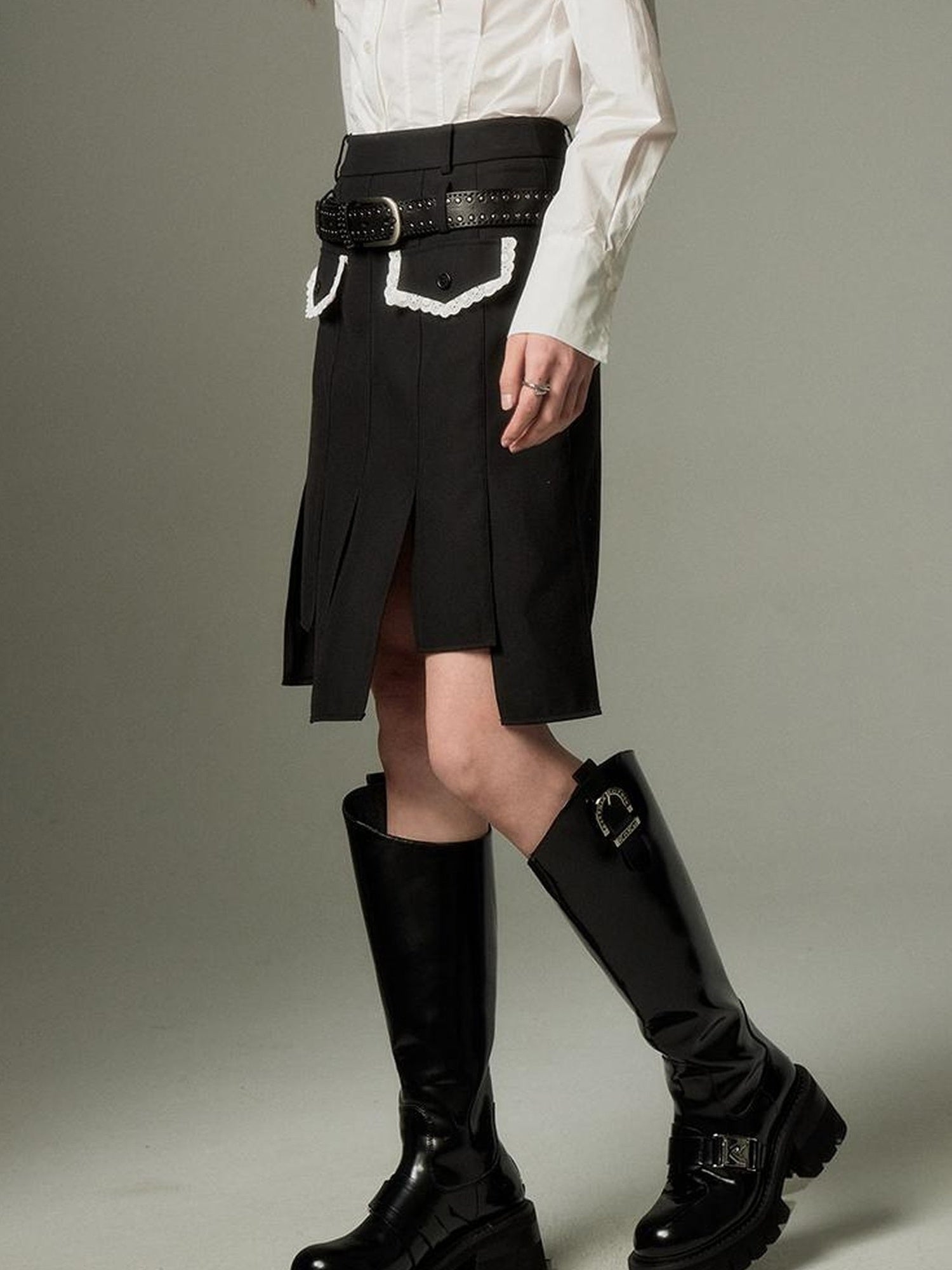 DIDDI MODA Rebel Academia Asymmetrical Pleated Skirt