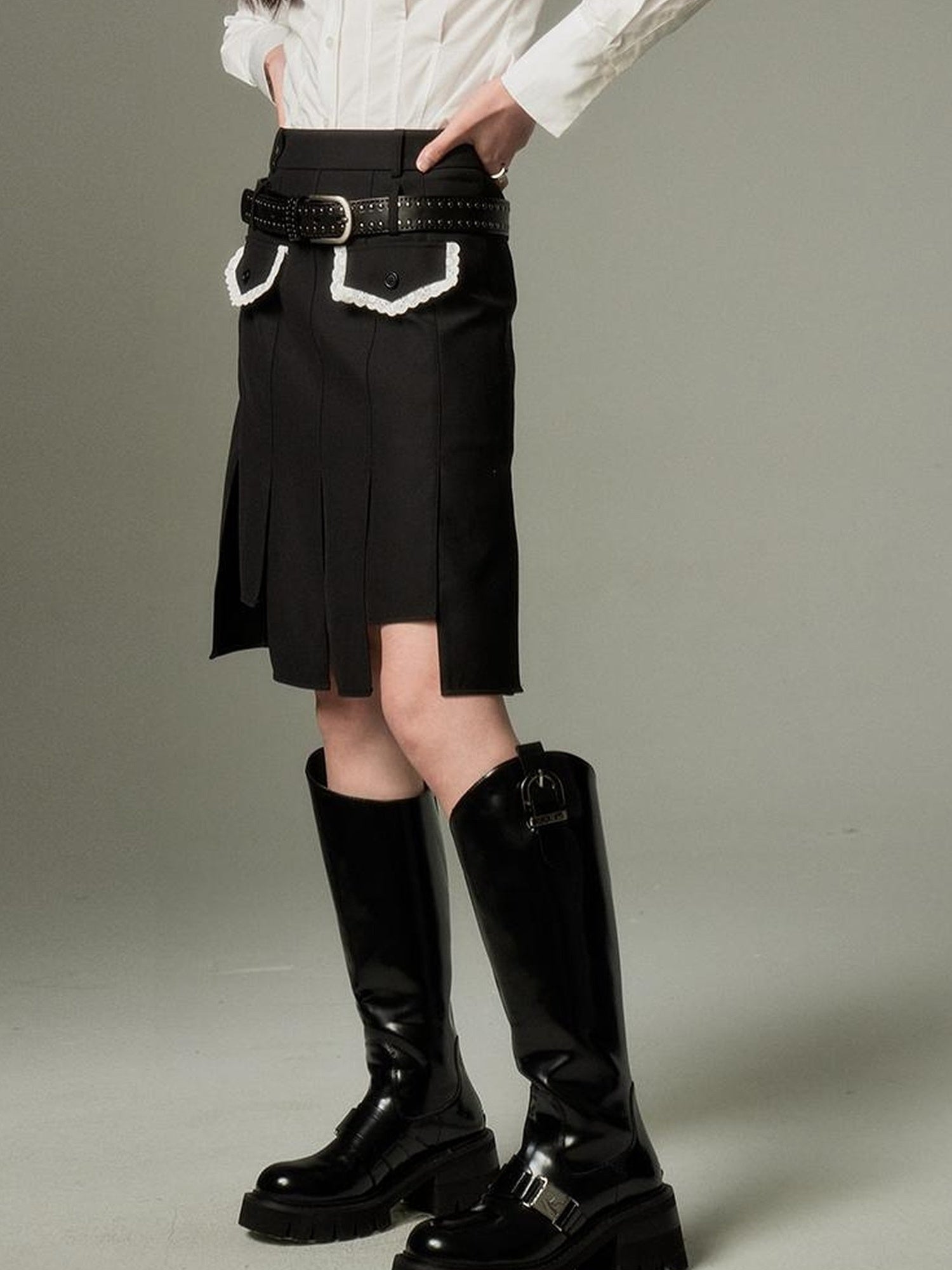 DIDDI MODA Rebel Academia Asymmetrical Pleated Skirt