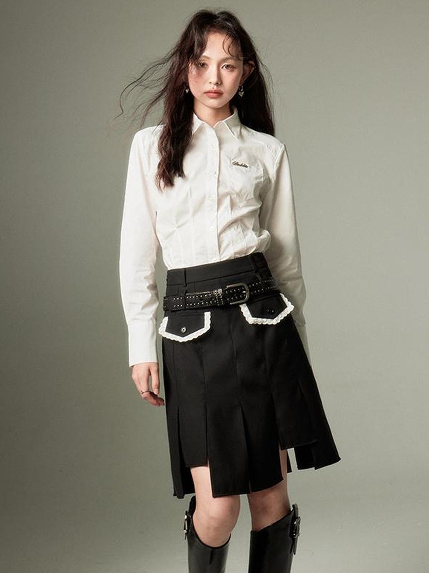 DIDDI MODA Rebel Academia Asymmetrical Pleated Skirt