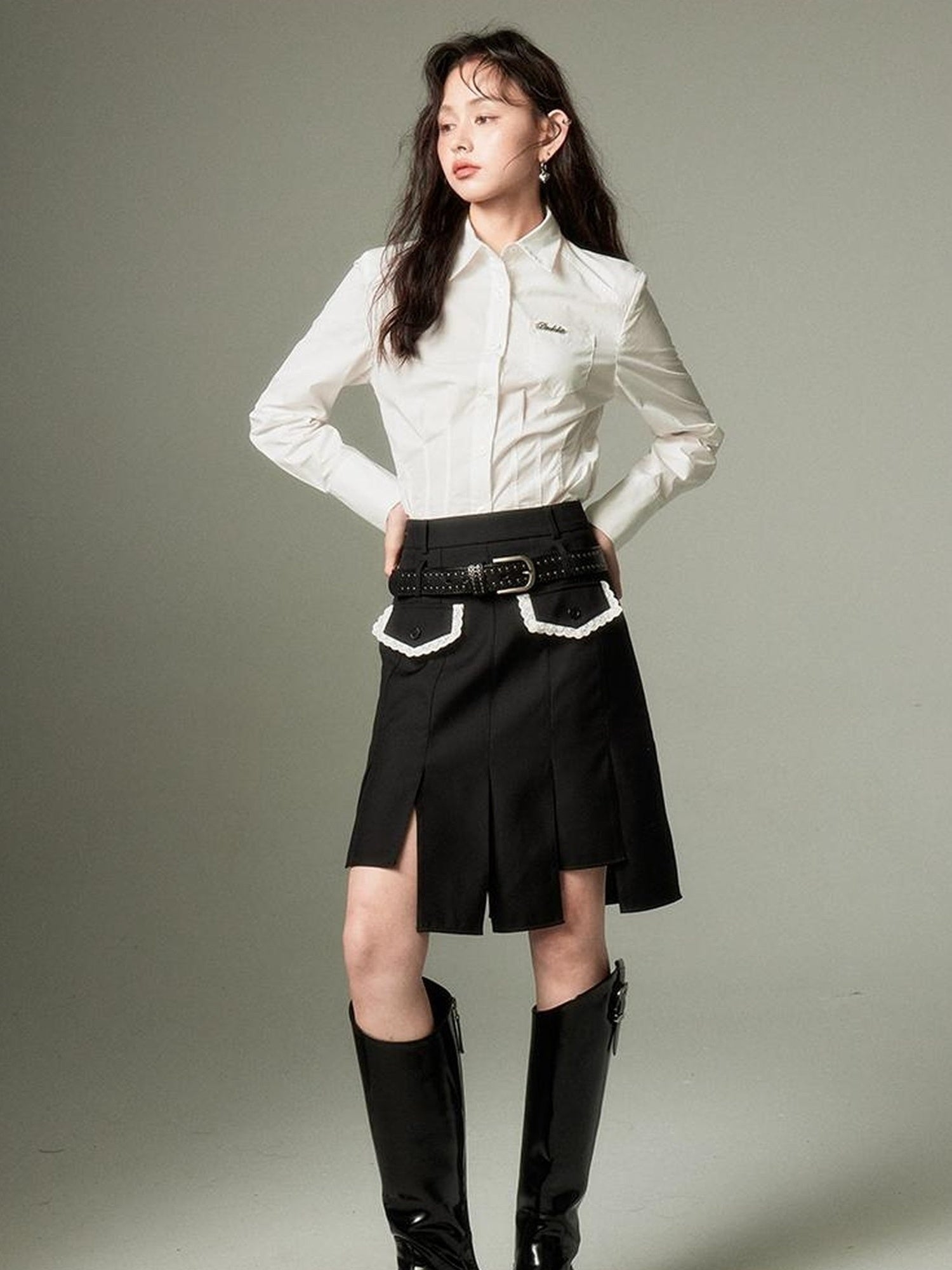 DIDDI MODA Rebel Academia Asymmetrical Pleated Skirt