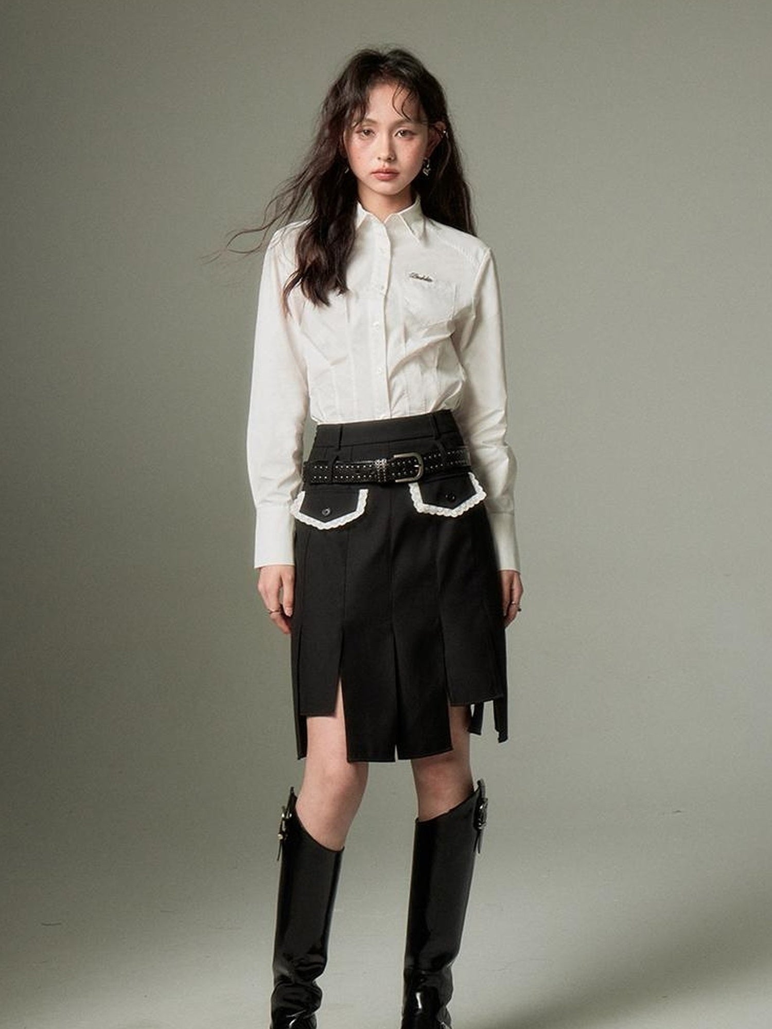 DIDDI MODA Rebel Academia Asymmetrical Pleated Skirt