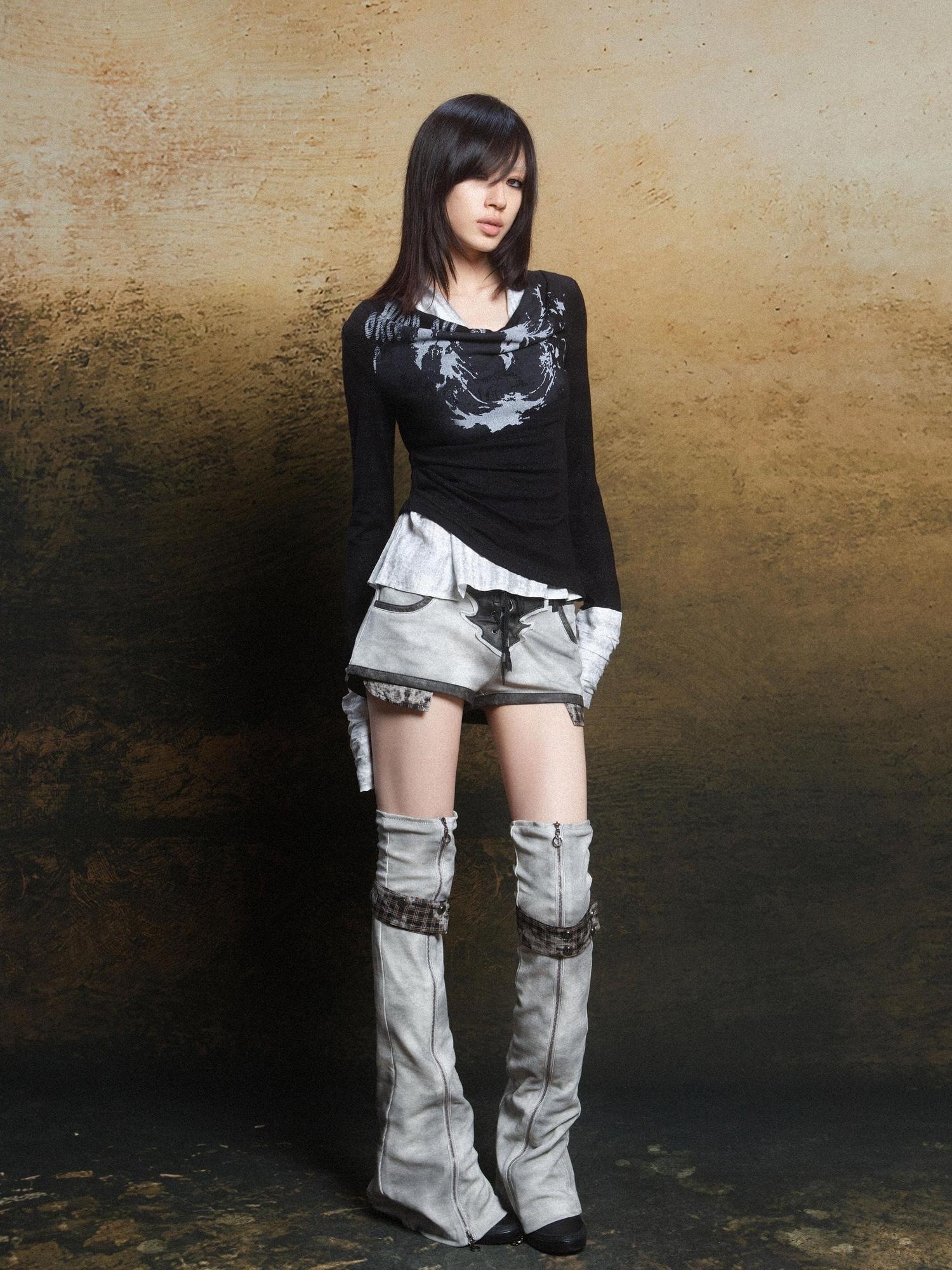 ARIADNAw Rebel Knit Punk Swing Neckline Top