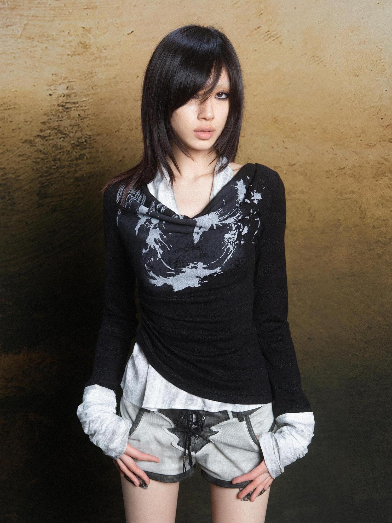 ARIADNAw Rebel Knit Punk Swing Neckline Top