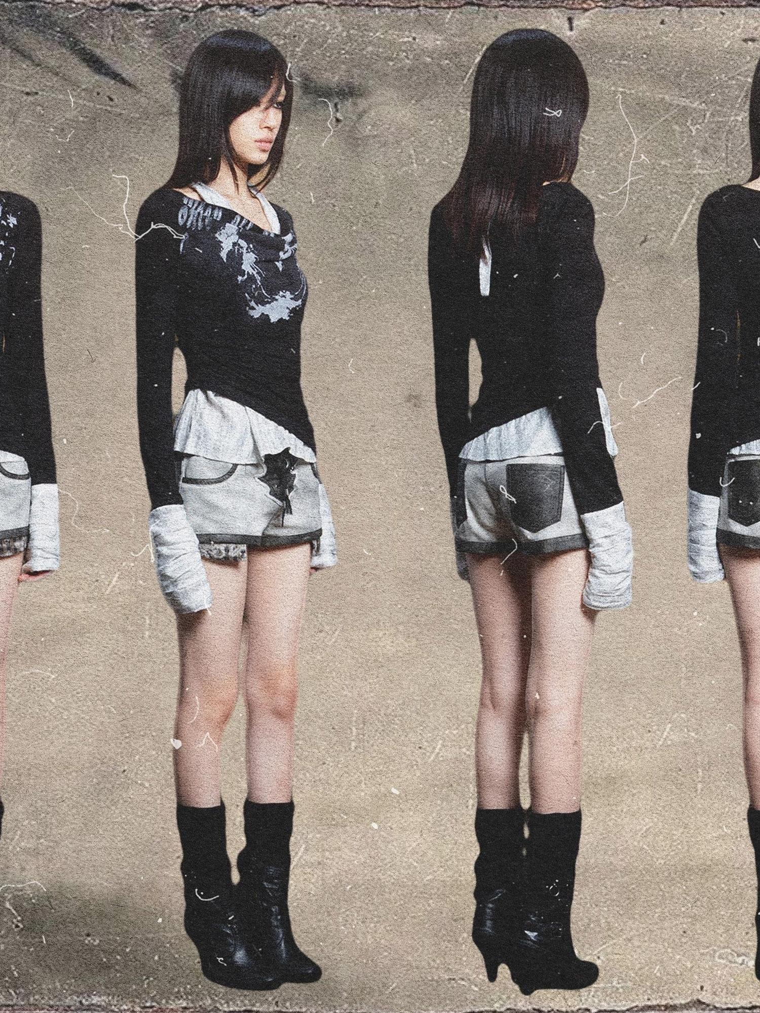 ARIADNAw Rebel Knit Punk Swing Neckline Top