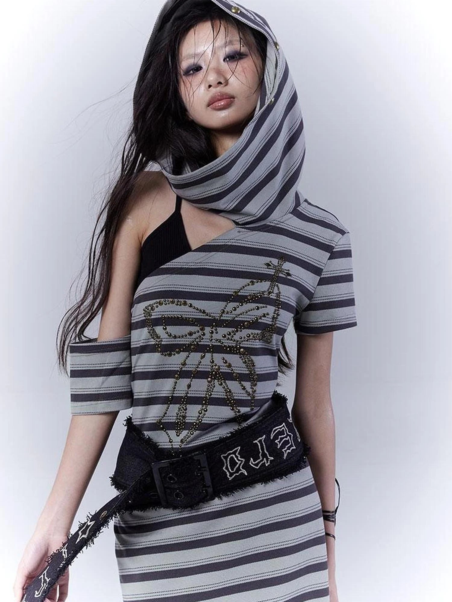 Rebel Muse Striped Dystopian Punk Maxi Dress
