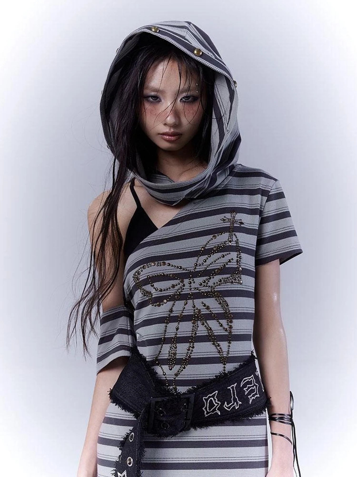 Rebel Muse Striped Dystopian Punk Maxi Dress