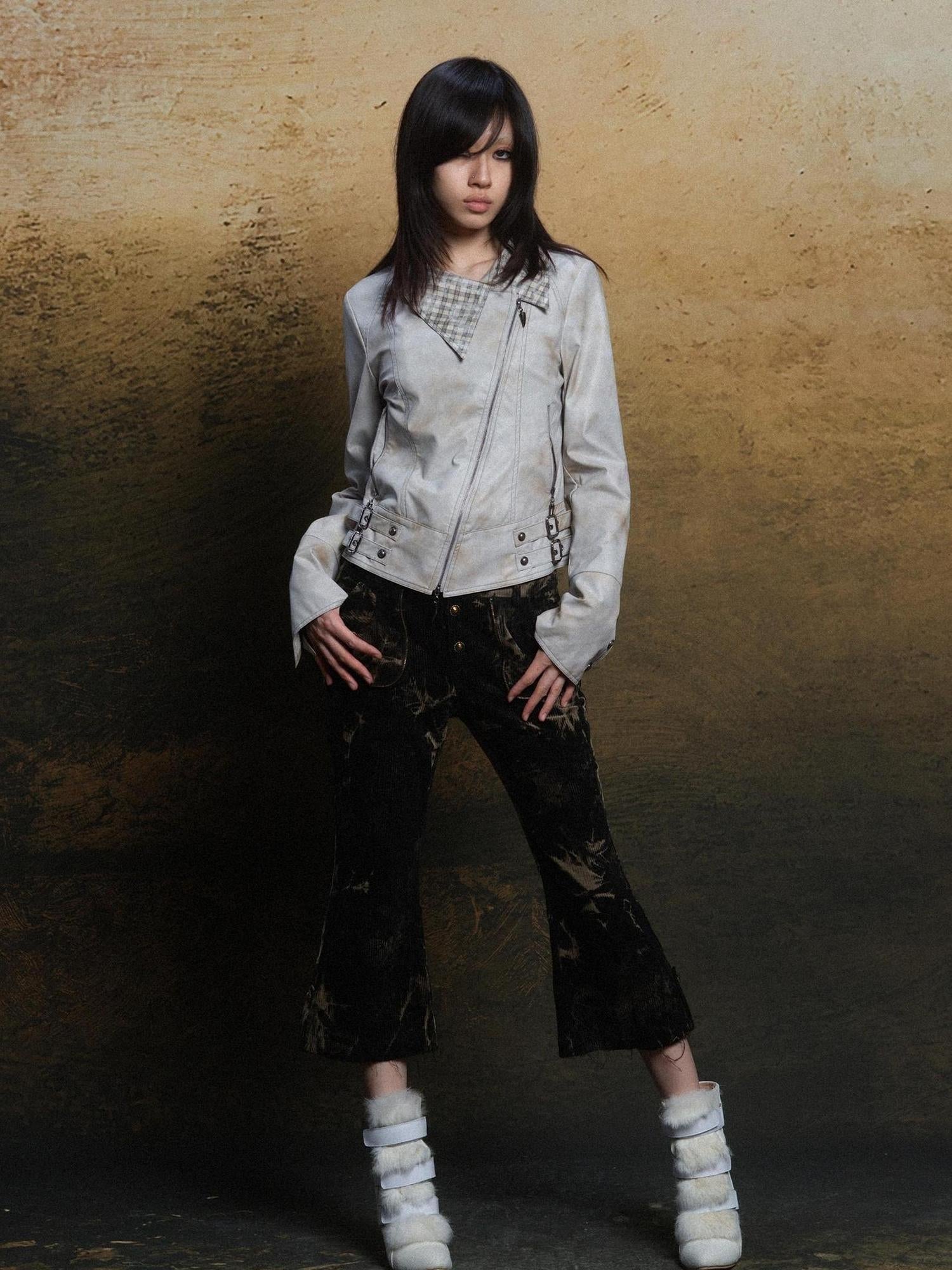 ARIADNAw Rebel Punk Asymmetrical Pu Jacket Vintage Spring Edge