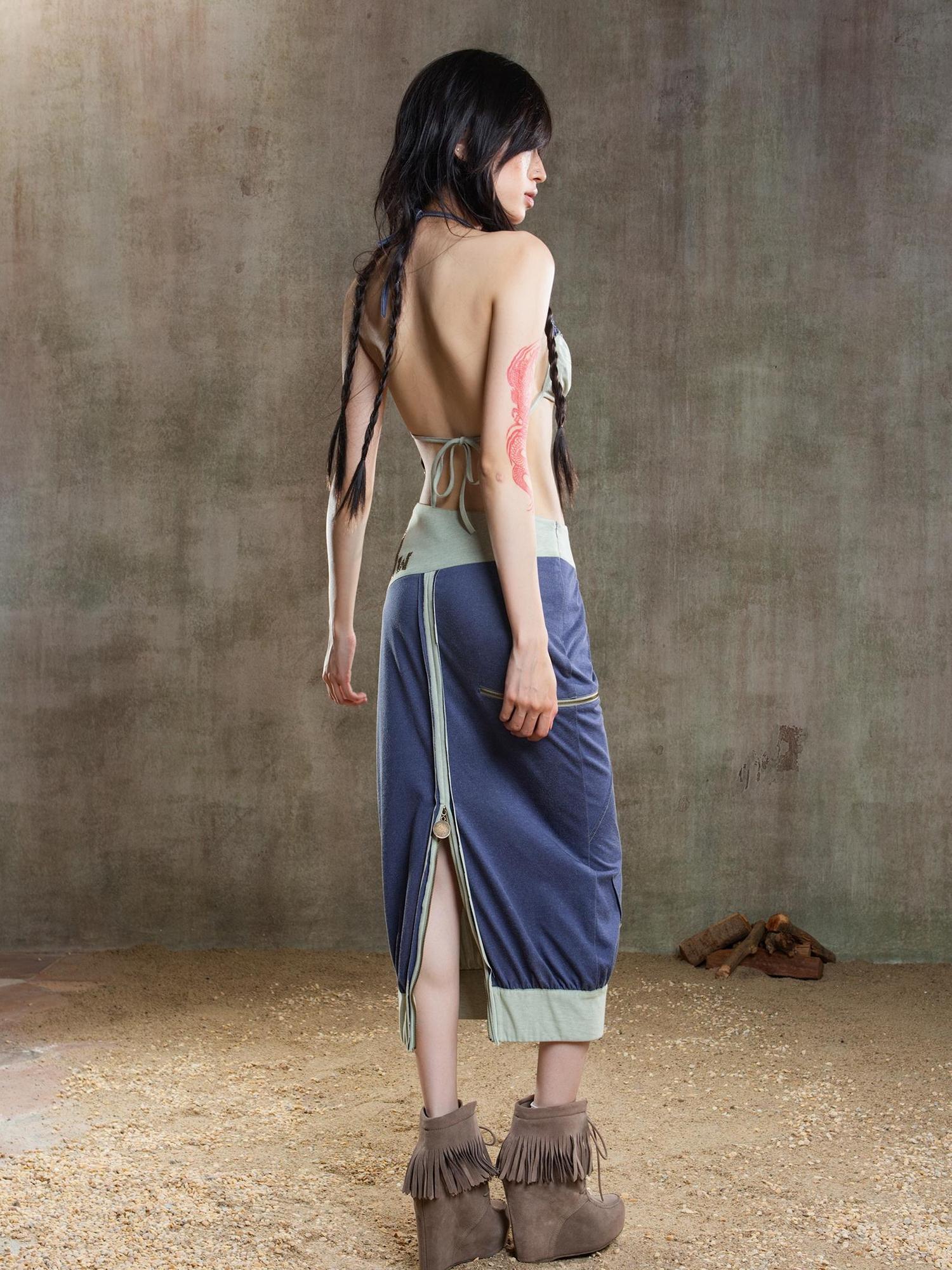 ARIADNAw Reborn Flame Punk Multiway Diamond Low Waist Maxi Skirt