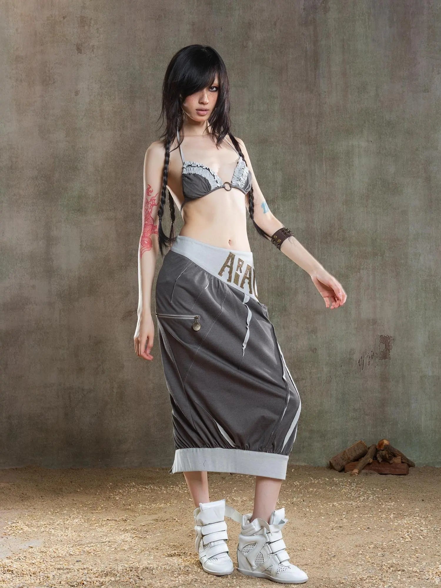 Reborn Flame Punk Multiway Diamond Low Waist Maxi Skirt