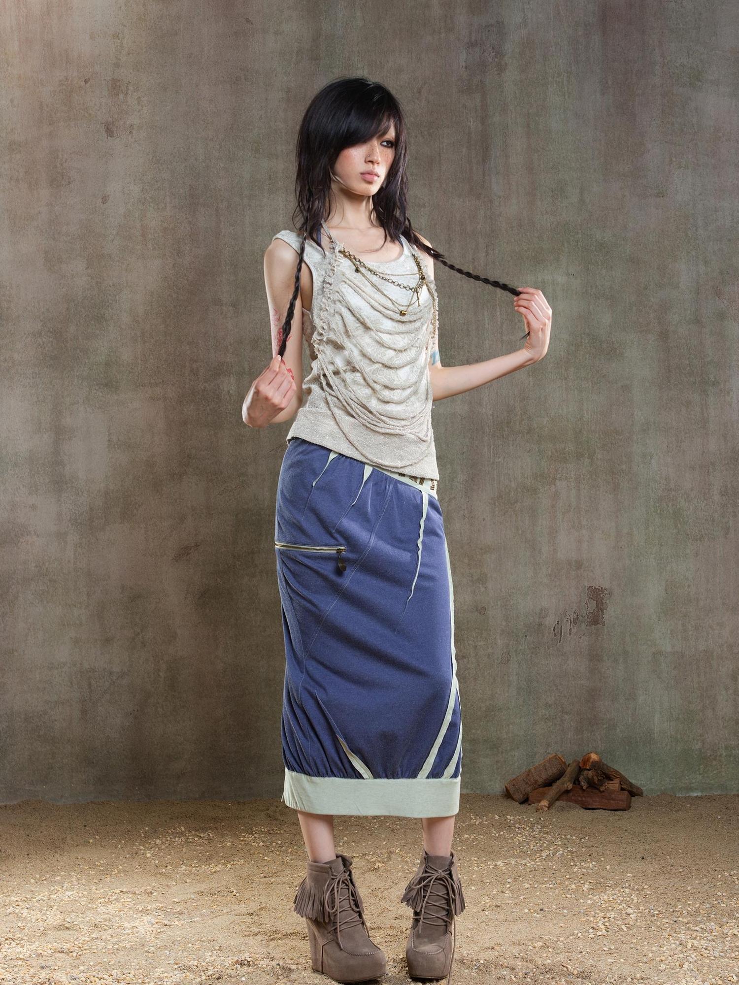 ARIADNAw Reborn Flame Punk Multiway Diamond Low Waist Maxi Skirt