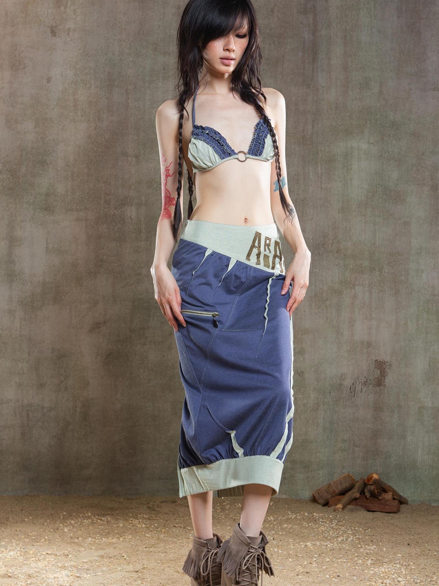 ARIADNAw Reborn Flame Punk Multiway Diamond Low Waist Maxi Skirt