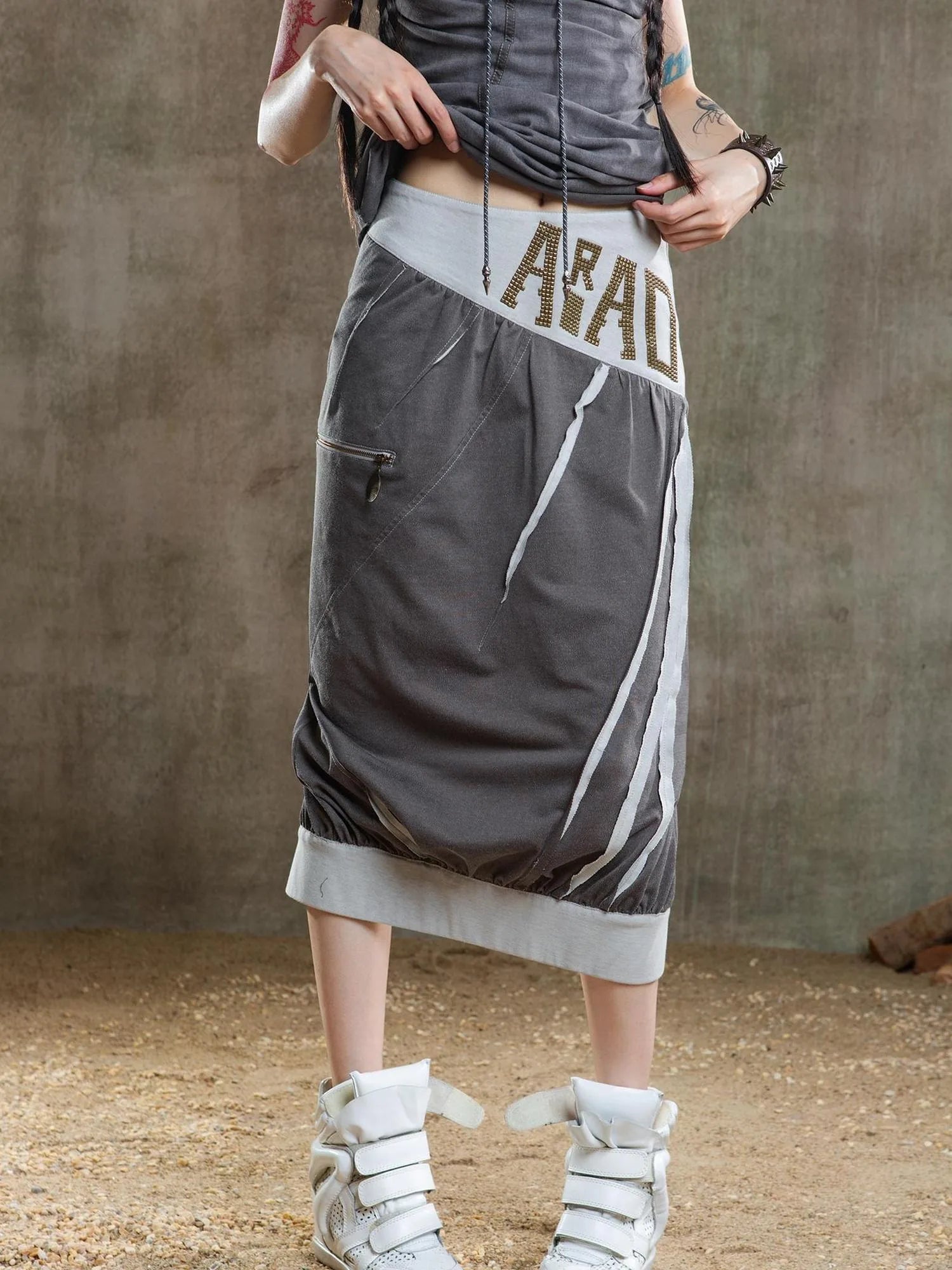 Reborn Flame Punk Multiway Diamond Low Waist Maxi Skirt