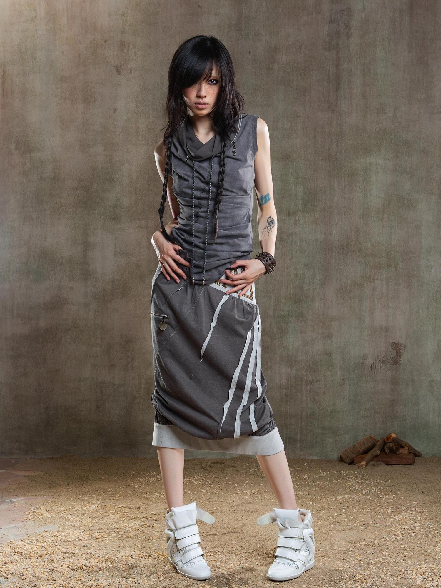 ARIADNAw Reborn Flame Punk Multiway Diamond Low Waist Maxi Skirt