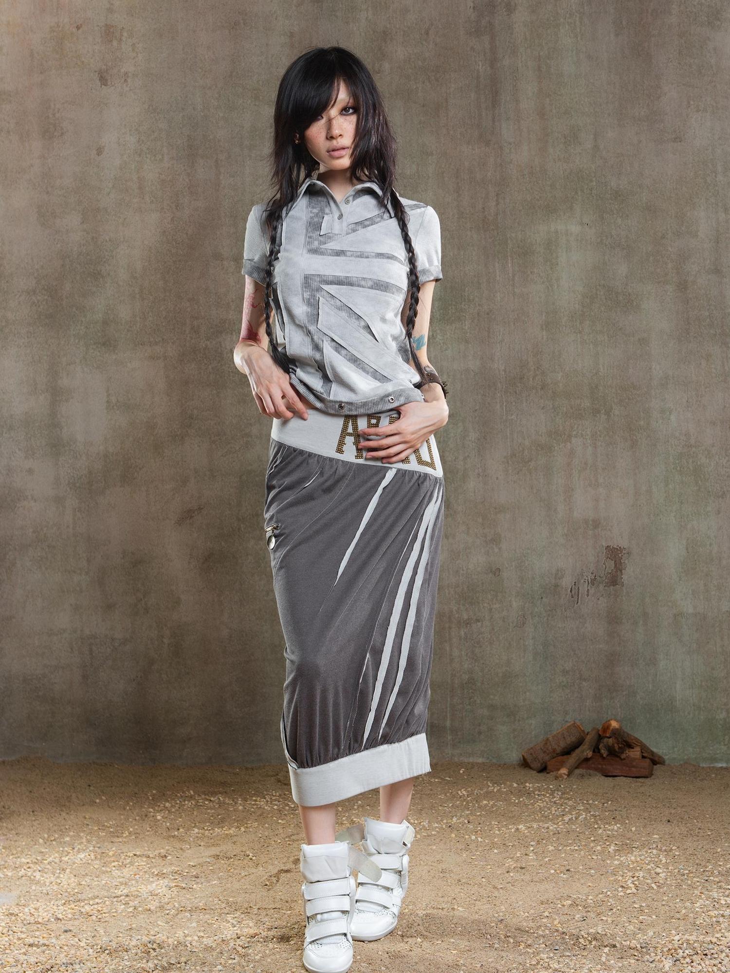 ARIADNAw Reborn Flame Punk Multiway Diamond Low Waist Maxi Skirt