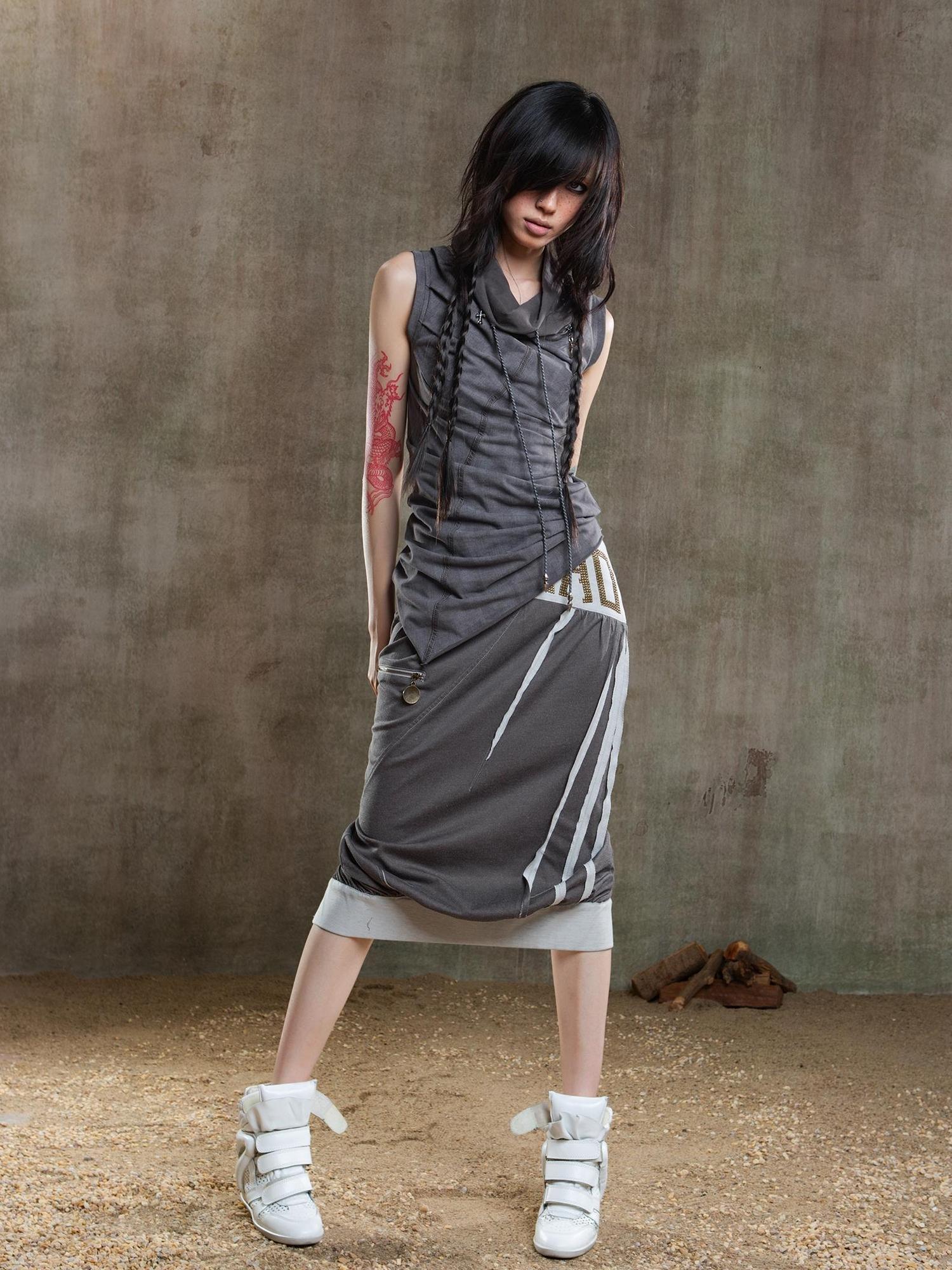 ARIADNAw Reborn Flame Punk Multiway Diamond Low Waist Maxi Skirt