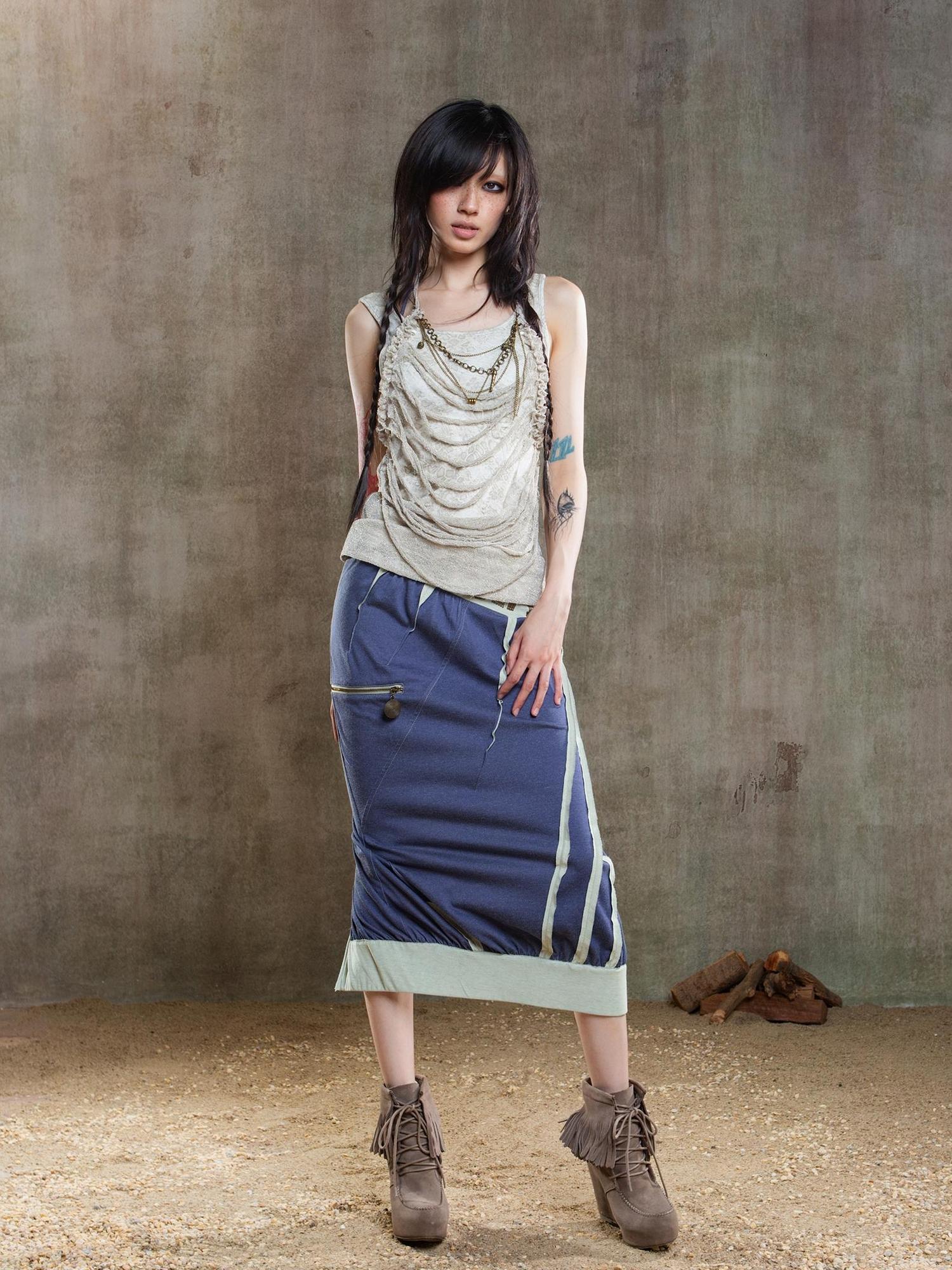 ARIADNAw Reborn Flame Punk Multiway Diamond Low Waist Maxi Skirt