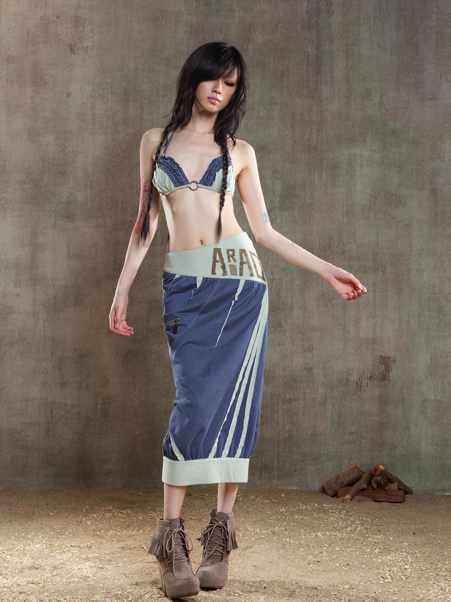 ARIADNAw Reborn Flame Punk Multiway Diamond Low Waist Maxi Skirt